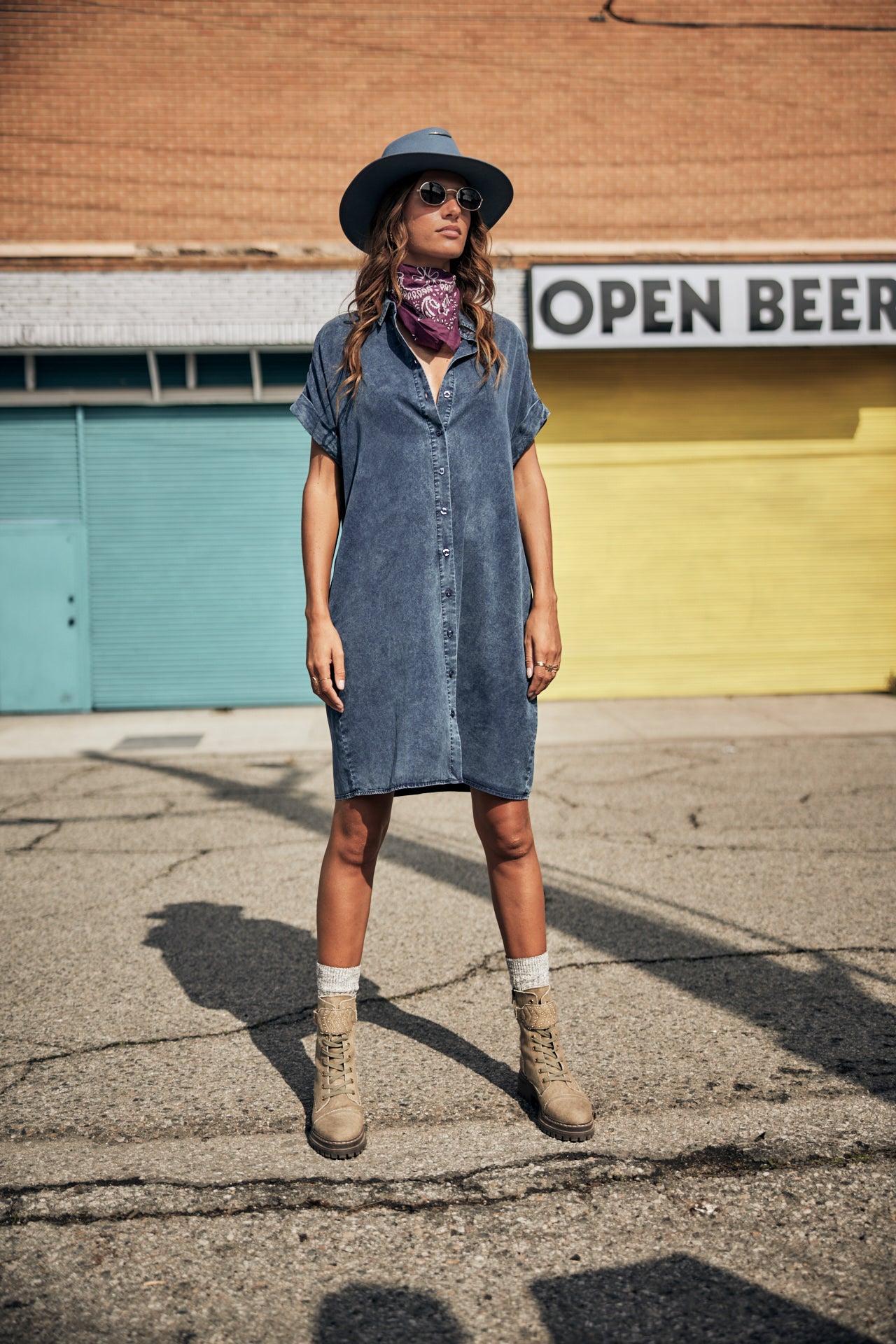 Robe chemise Femme Raffia Plain blue | Freeman T. Porter