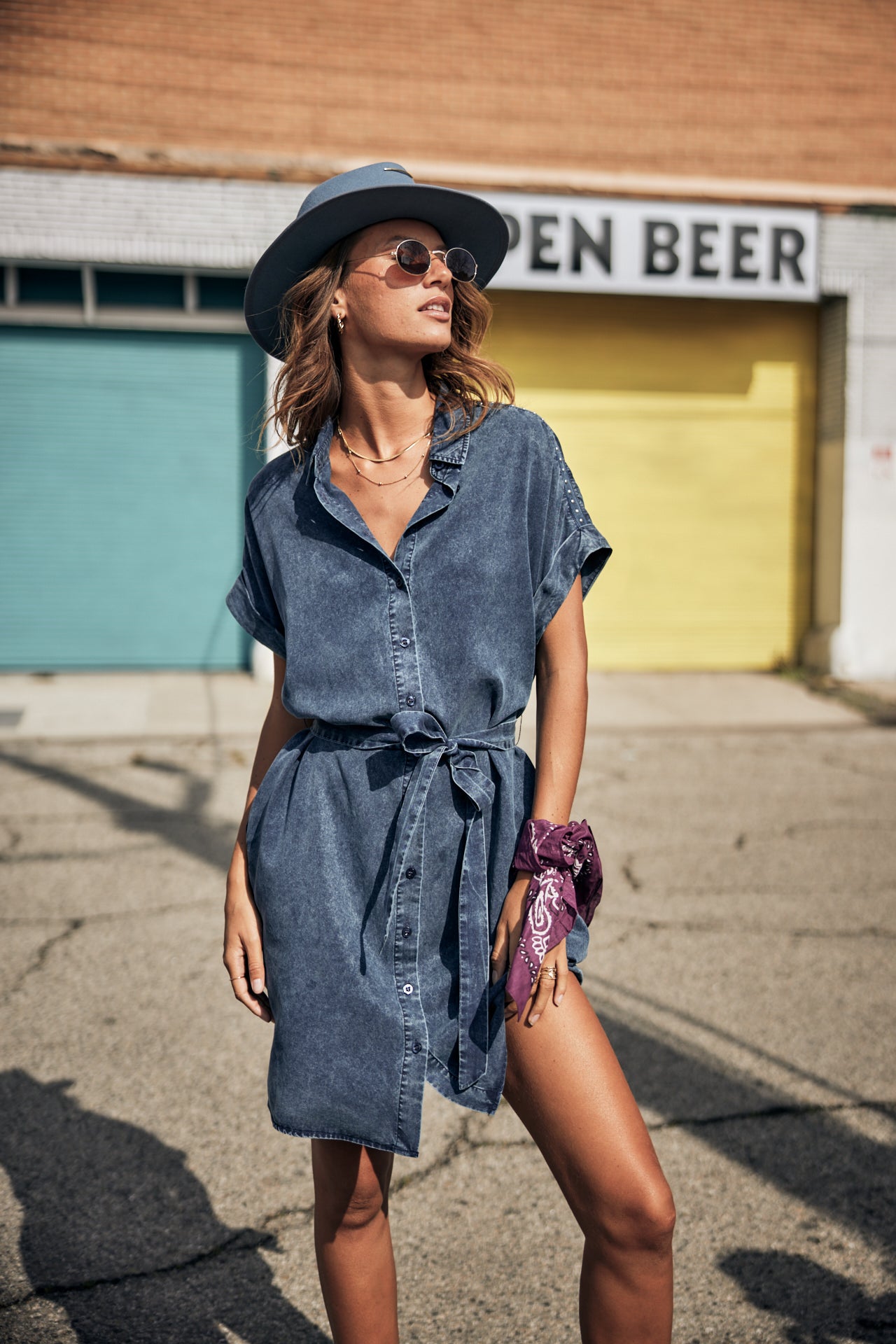 Robe chemise Femme Raffia Plain blue | Freeman T. Porter