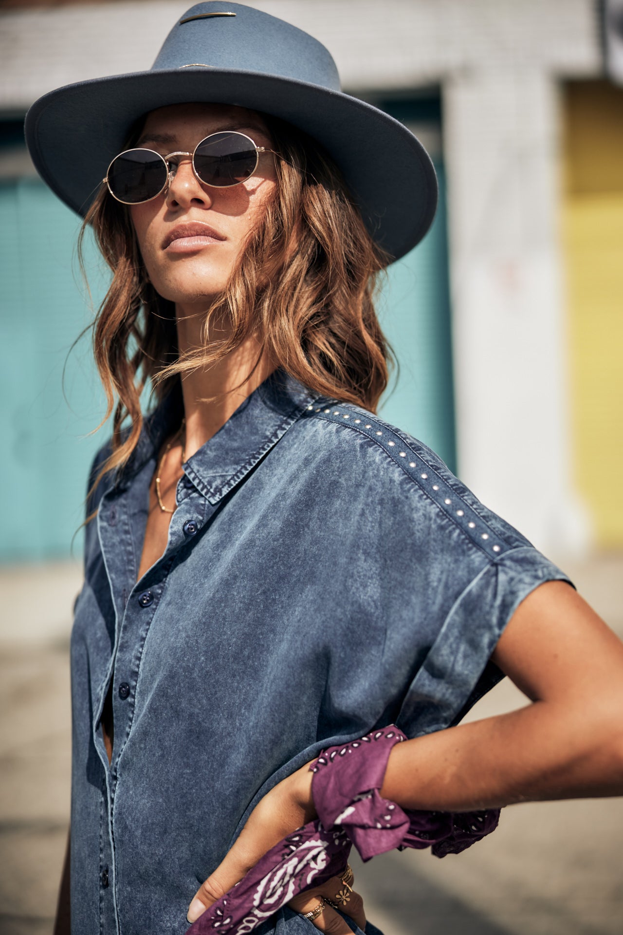 Robe chemise Femme Raffia Plain blue | Freeman T. Porter