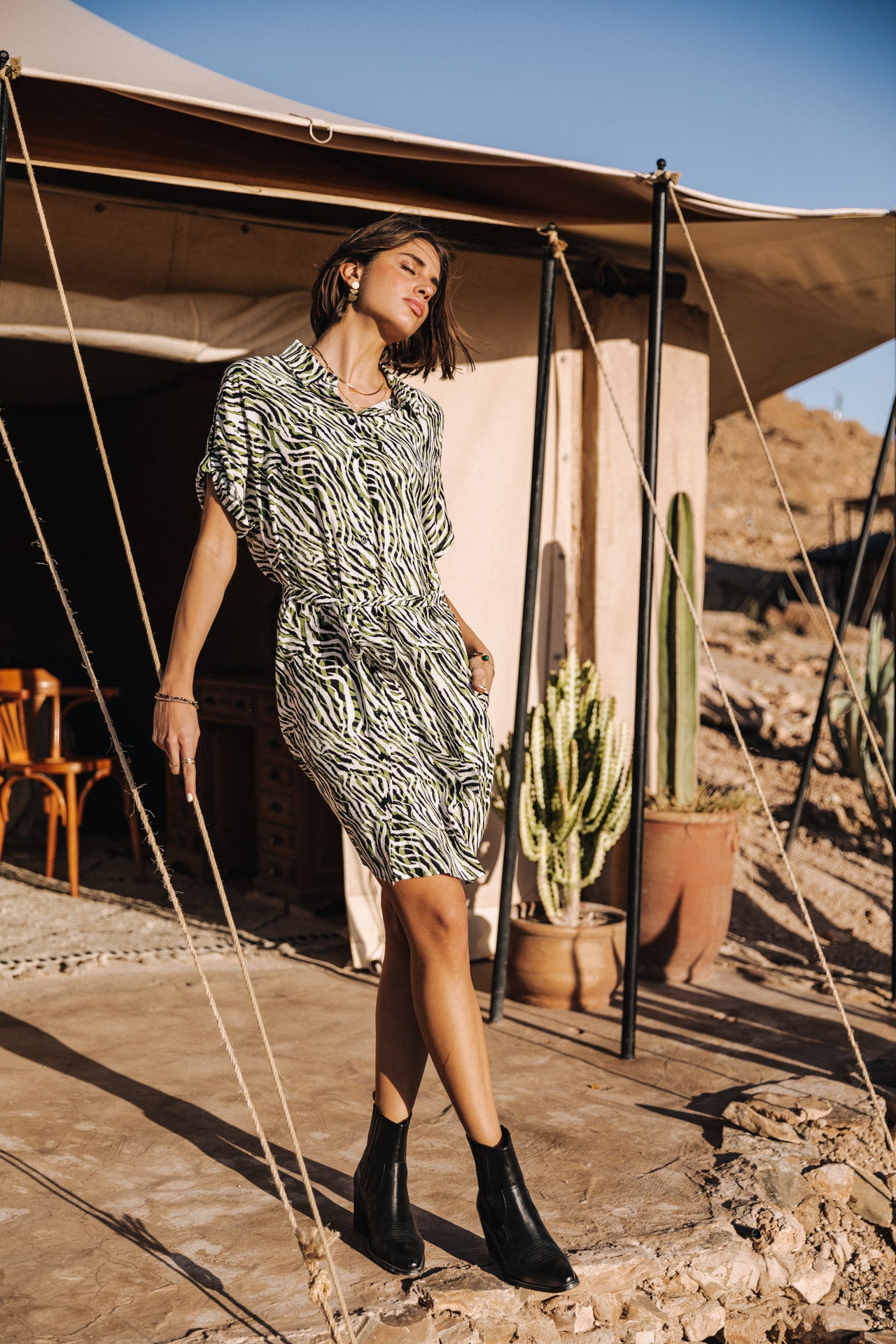 Robe chemise Mujer Raffia Tigerly calla green | Freeman T. Porter