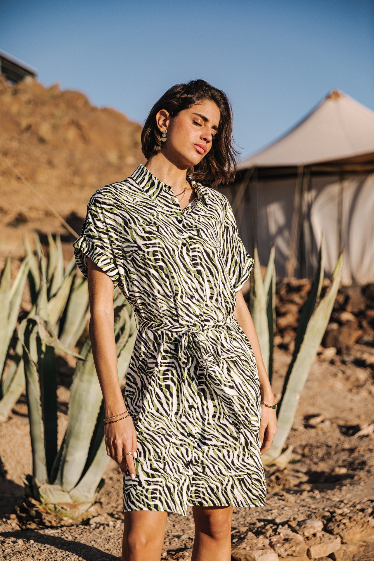 Robe chemise Frau Raffia Tigerly calla green | Freeman T. Porter