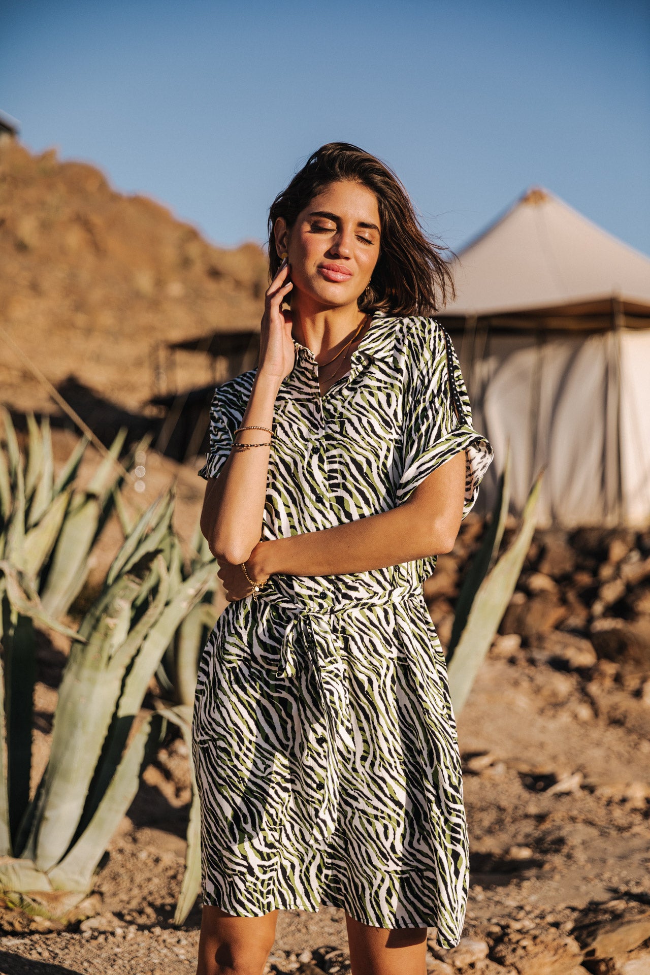 Robe chemise Frau Raffia Tigerly calla green | Freeman T. Porter