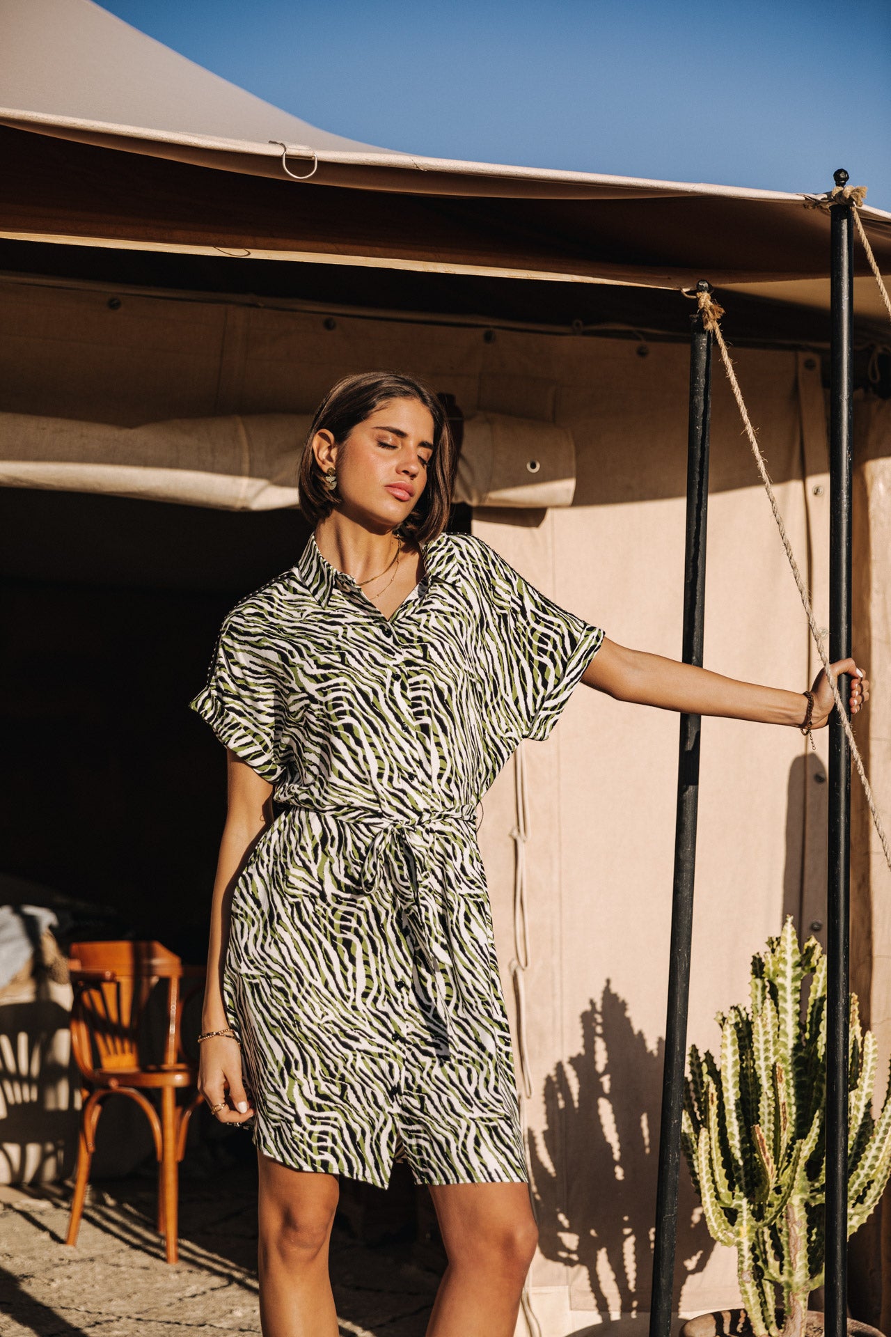 Robe chemise Frau Raffia Tigerly calla green | Freeman T. Porter
