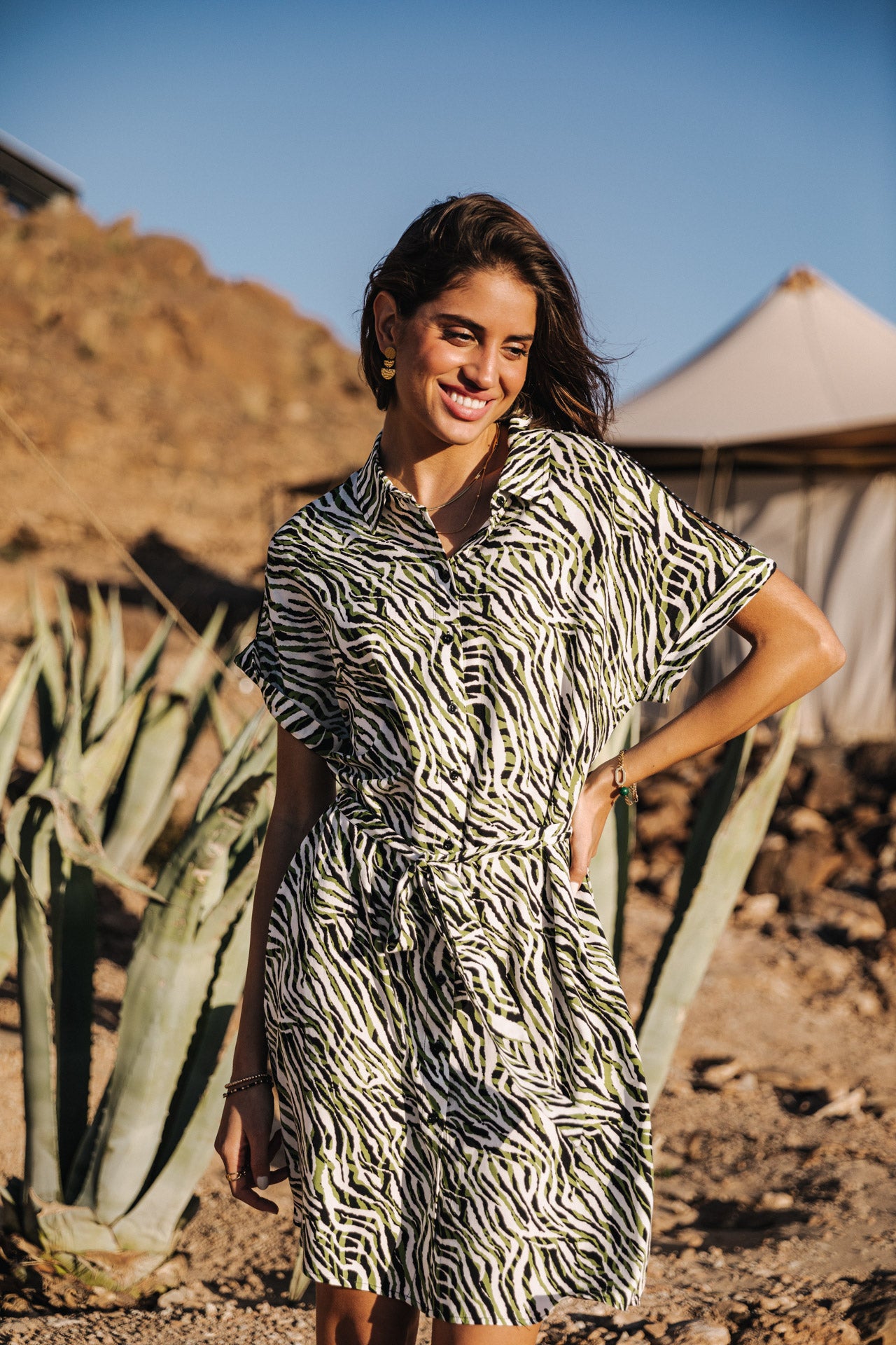 Robe chemise Frau Raffia Tigerly calla green | Freeman T. Porter