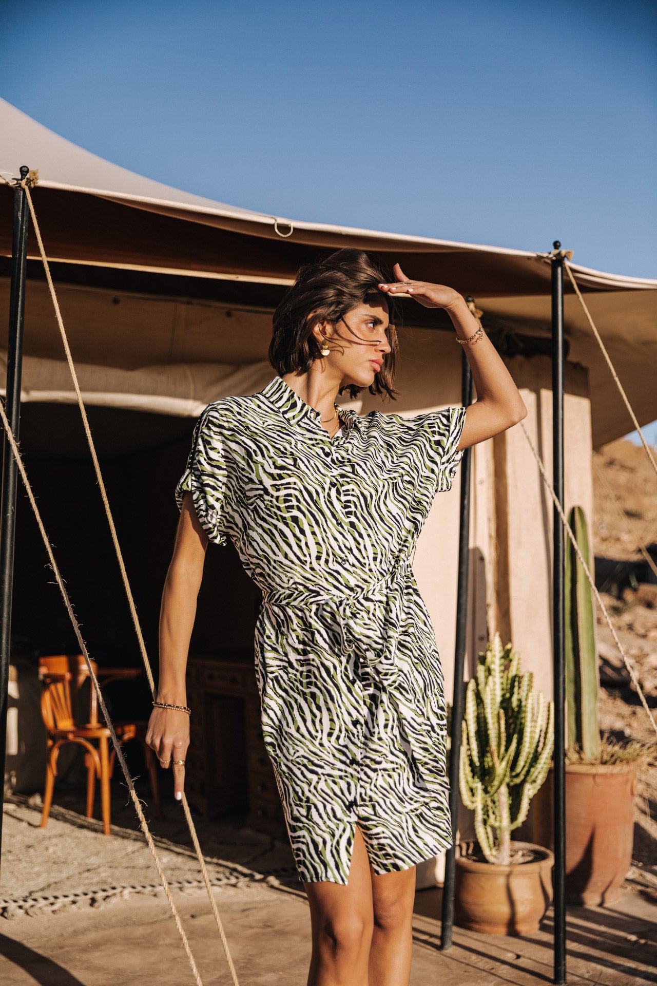 Robe chemise Frau Raffia Tigerly calla green | Freeman T. Porter