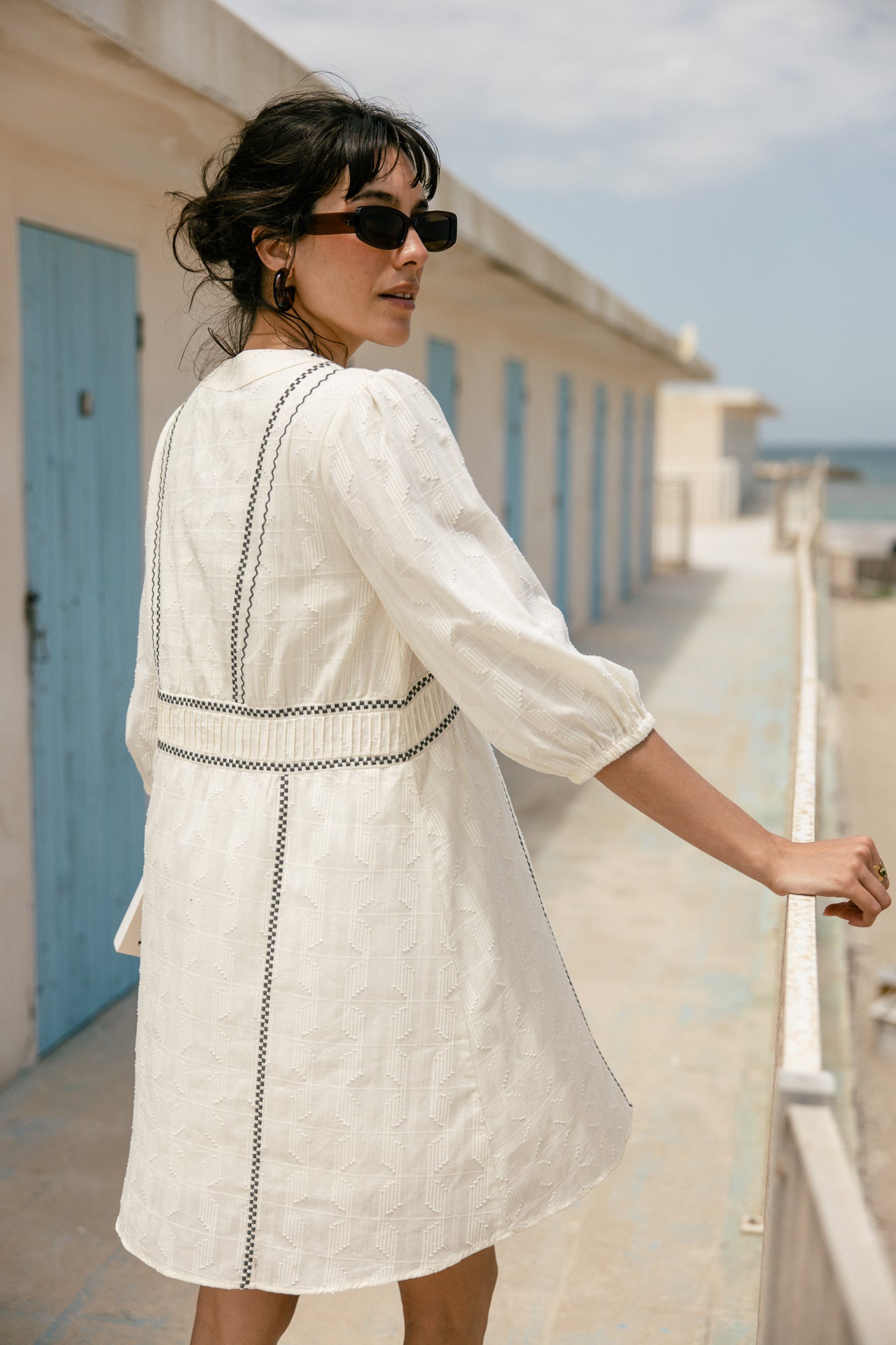 V-neck dress Woman Revana Plain Color ecru | Freeman T. Porter
