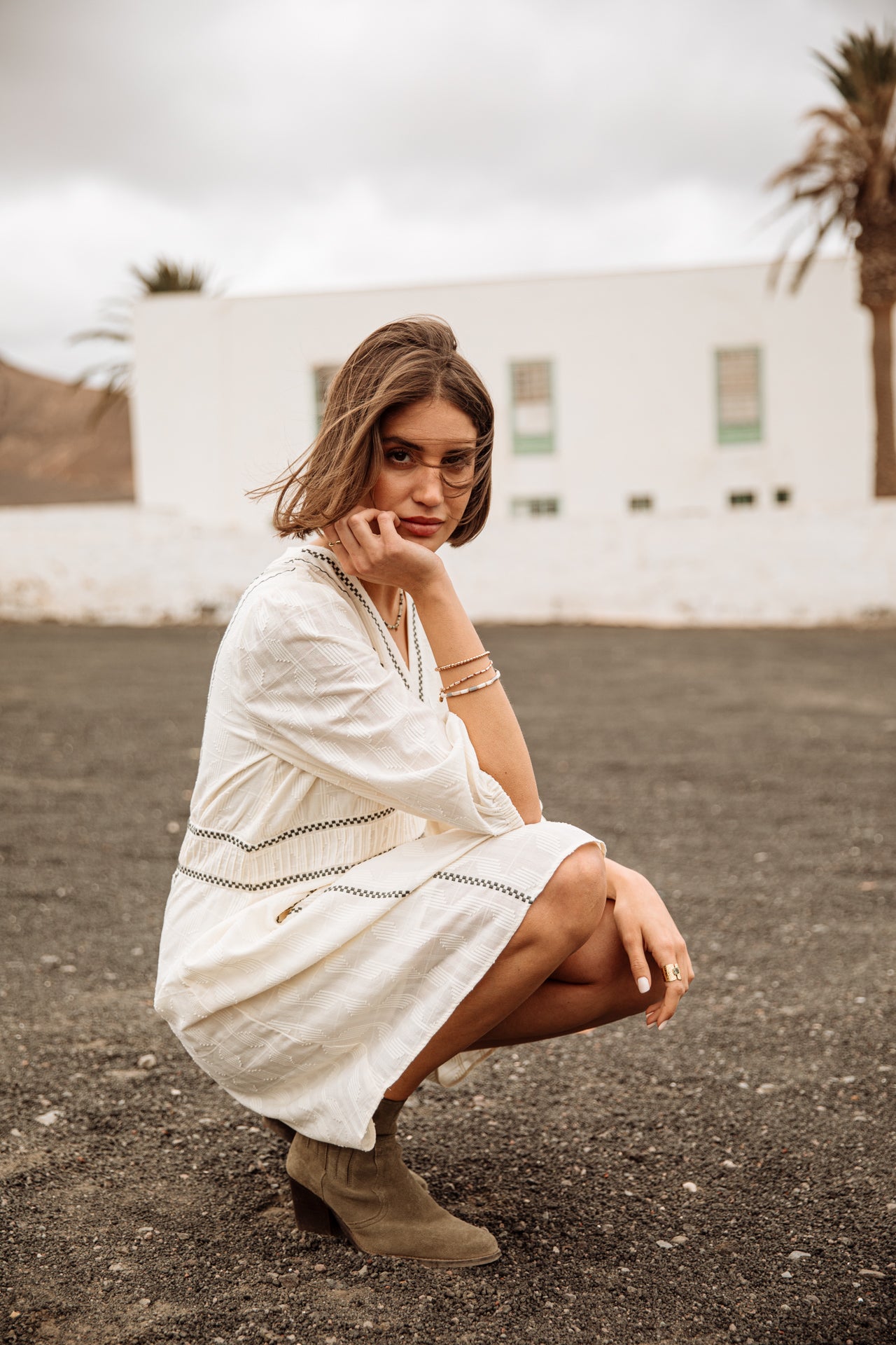 Robe col V Femme Revana Plain Color ecru | Freeman T. Porter