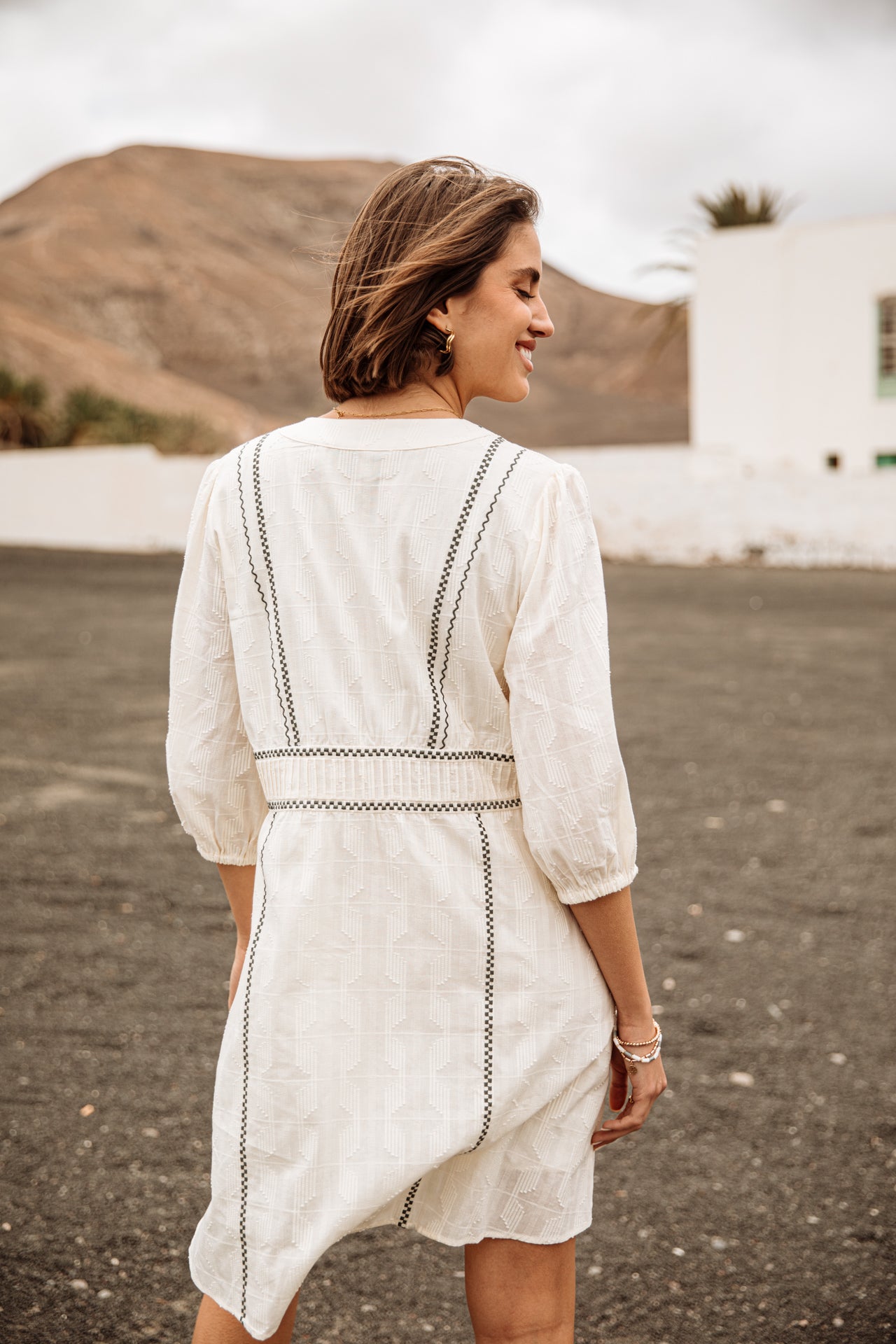 Robe col V Femme Revana Plain Color ecru | Freeman T. Porter