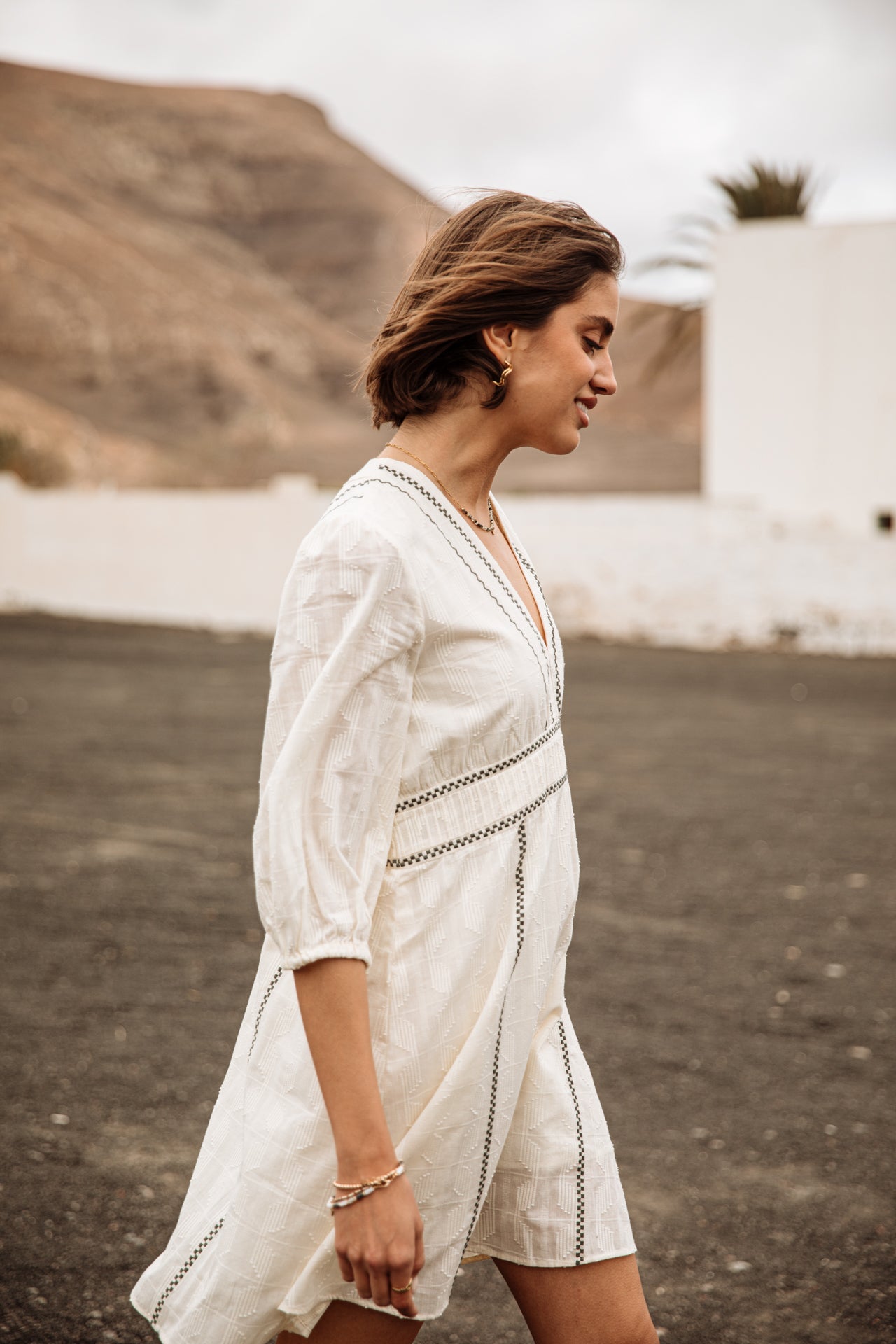 Robe col V Femme Revana Plain Color ecru | Freeman T. Porter