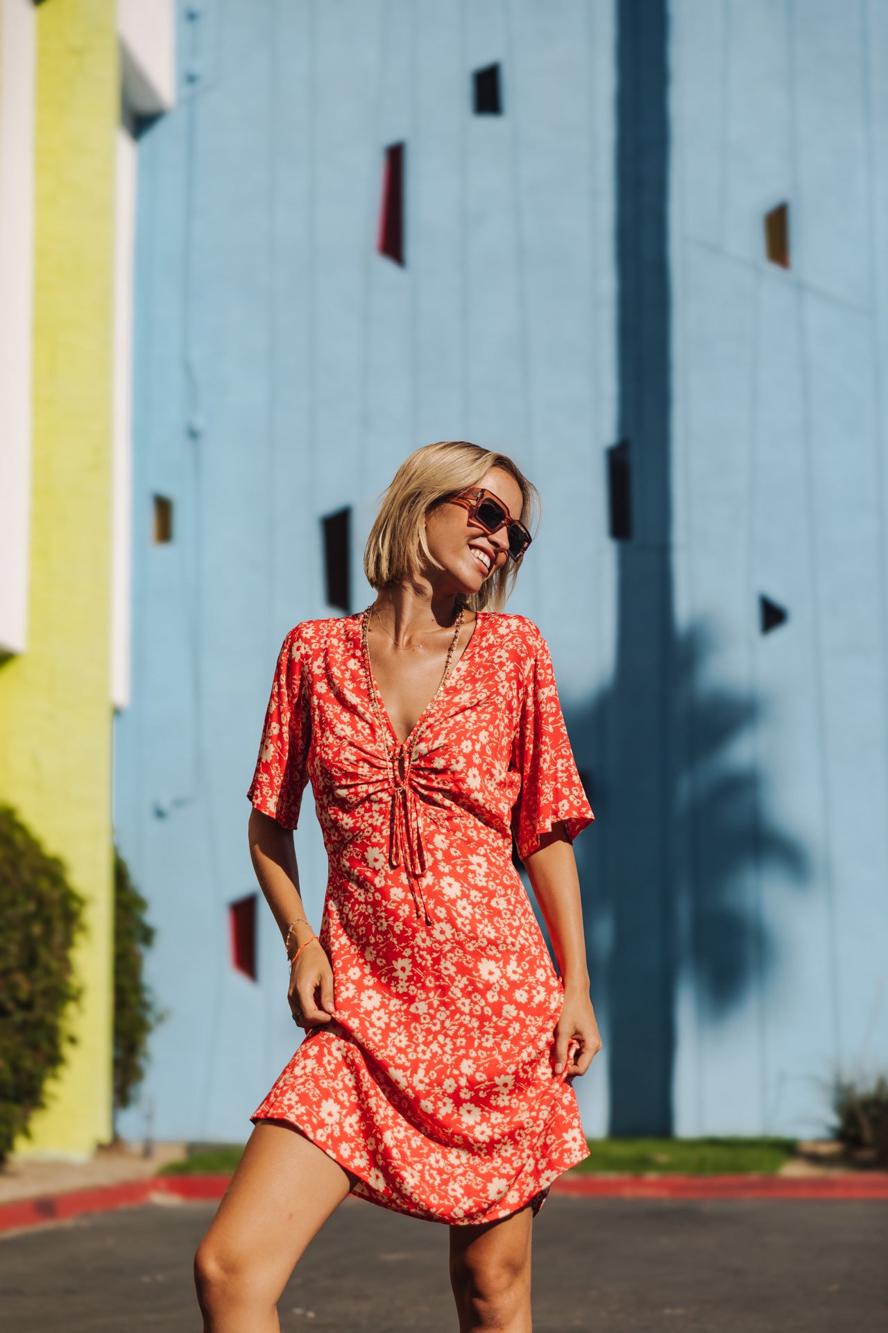Robe à fronces Femme Robene Daisy fiesta red | Freeman T. Porter