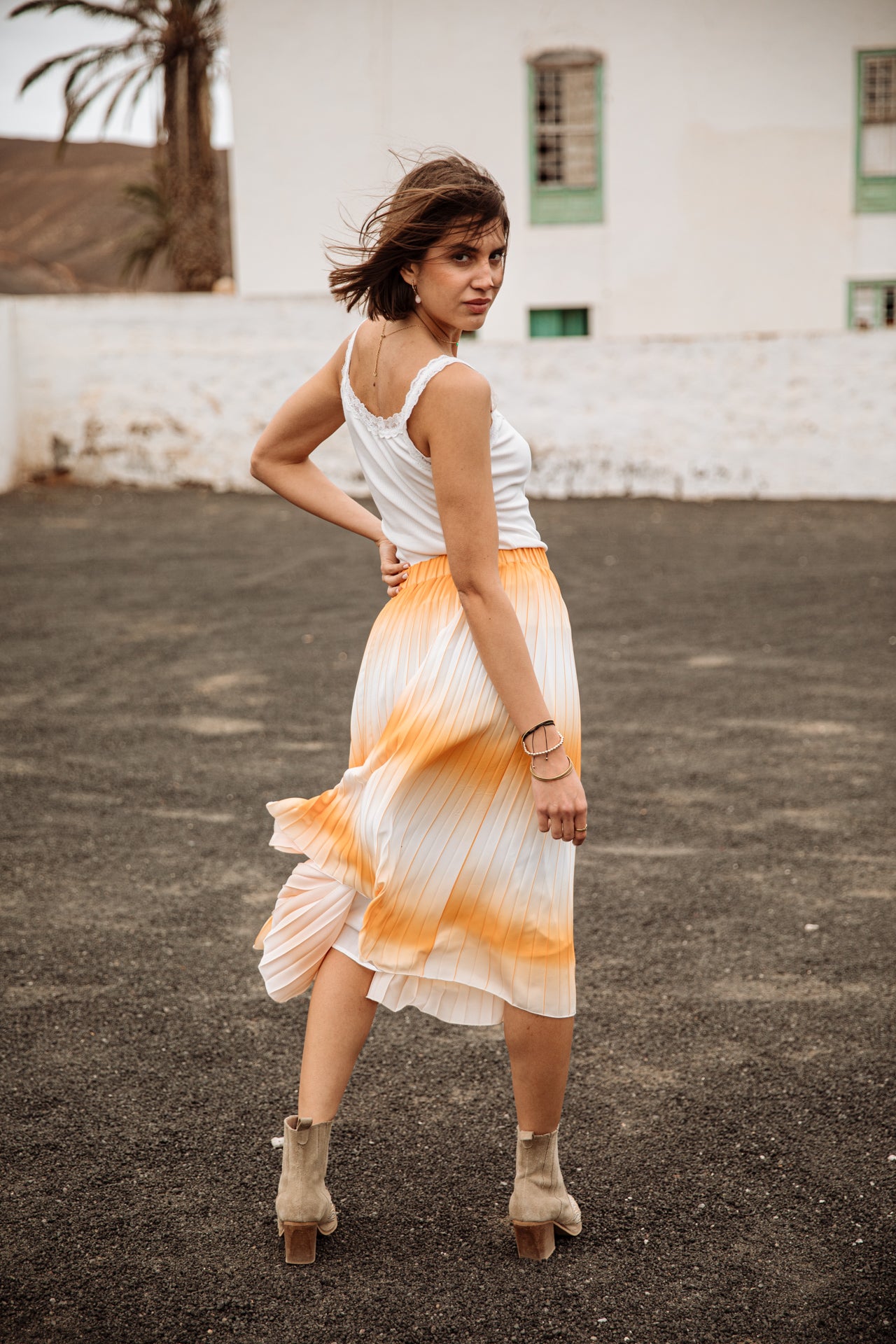 Jupe plissée Femme Jeelyne Tie & Dye cadmium yellow | Freeman T. Porter