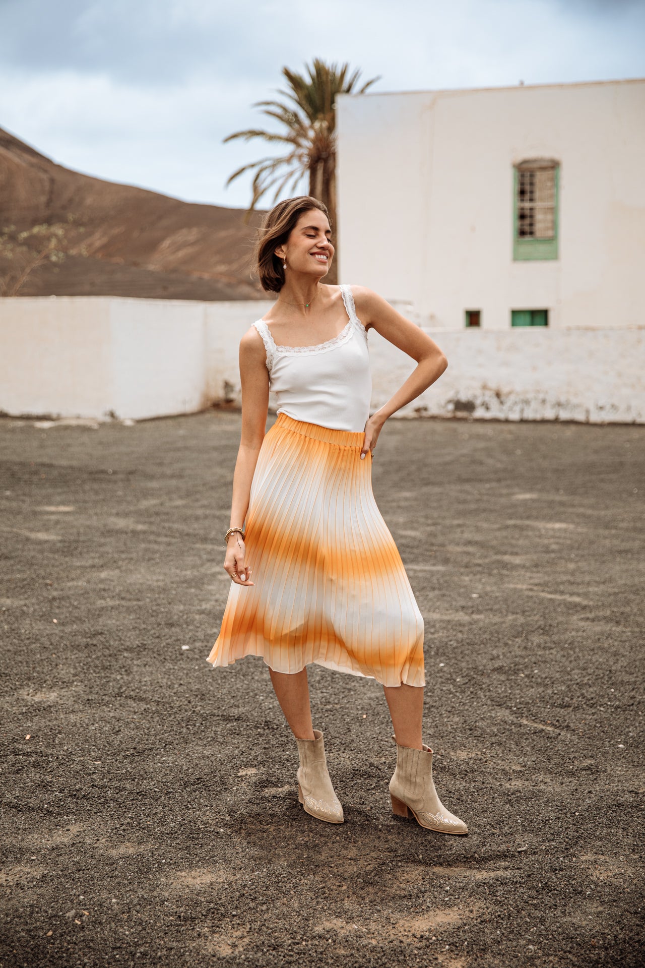 Jupe plissée Femme Jeelyne Tie & Dye cadmium yellow | Freeman T. Porter