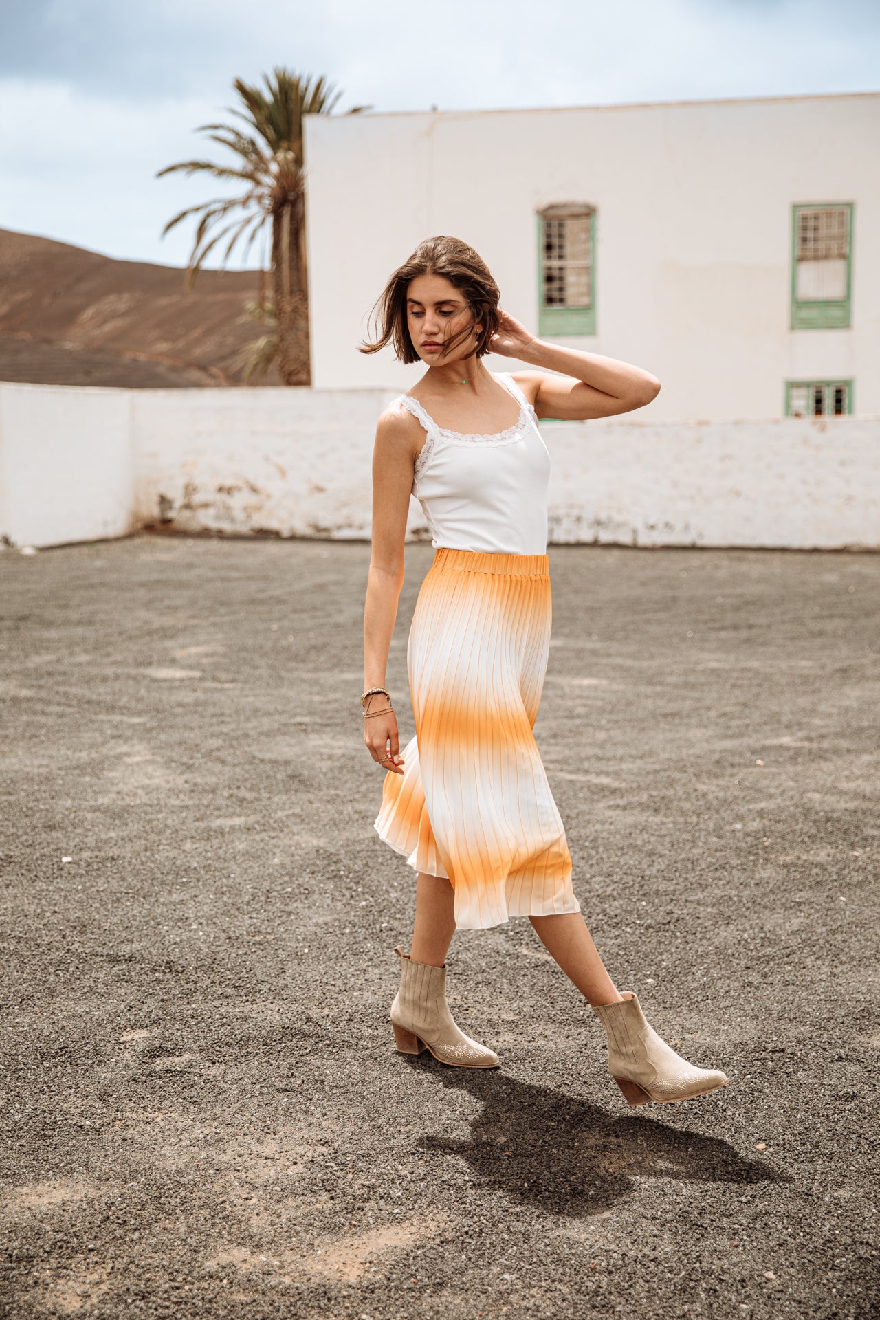 Jupe plissée Femme Jeelyne Tie & Dye cadmium yellow | Freeman T. Porter