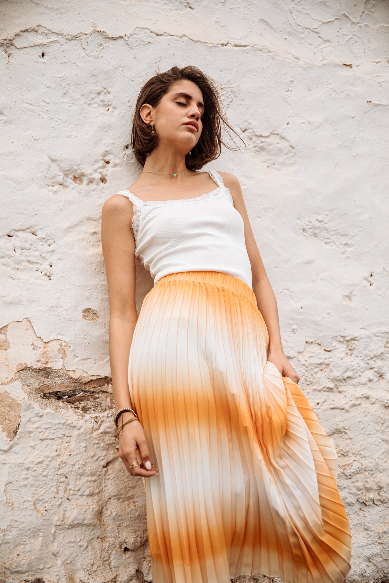 Jupe plissée Femme Jeelyne Tie & Dye cadmium yellow | Freeman T. Porter