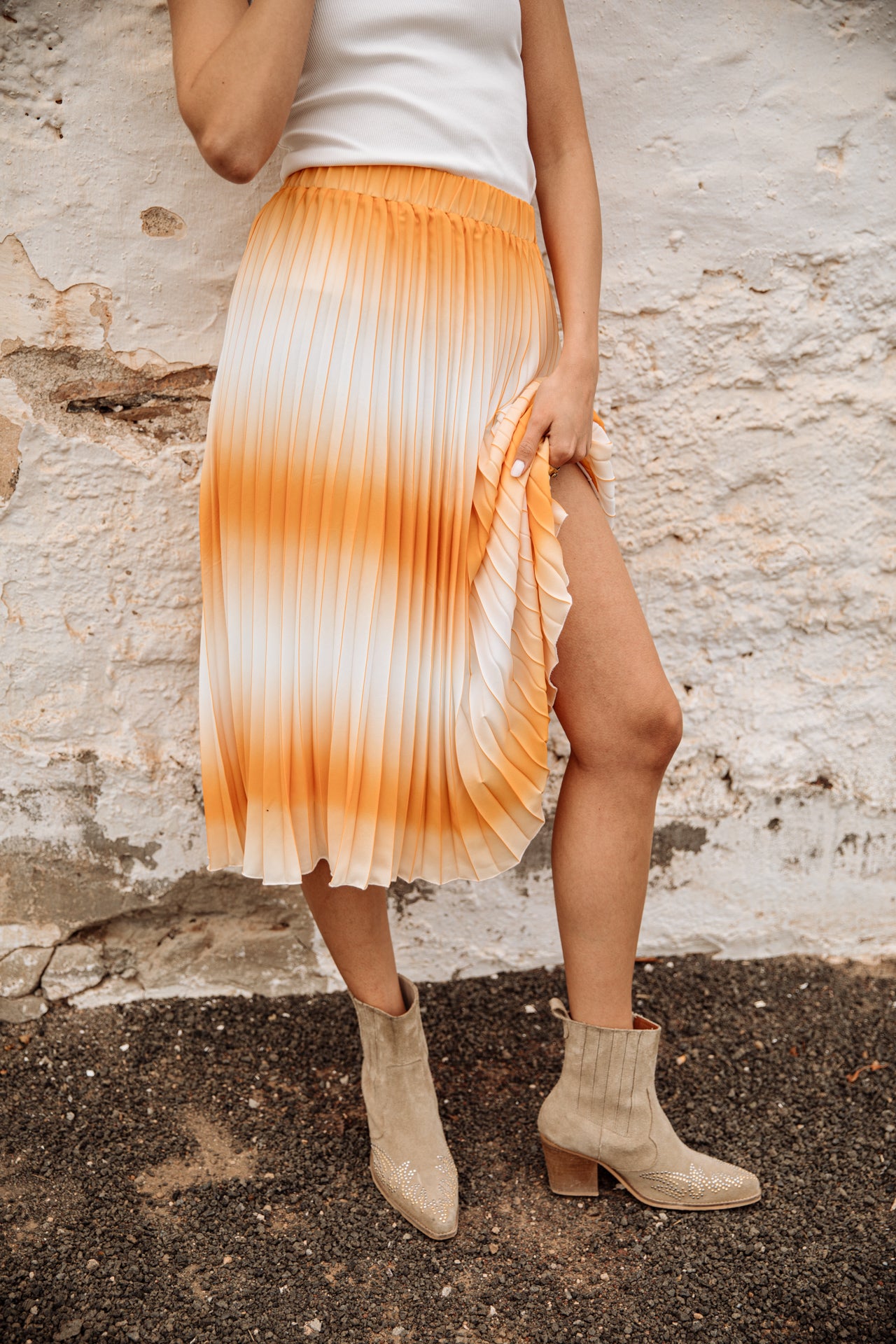 Jupe plissée Femme Jeelyne Tie & Dye cadmium yellow | Freeman T. Porter