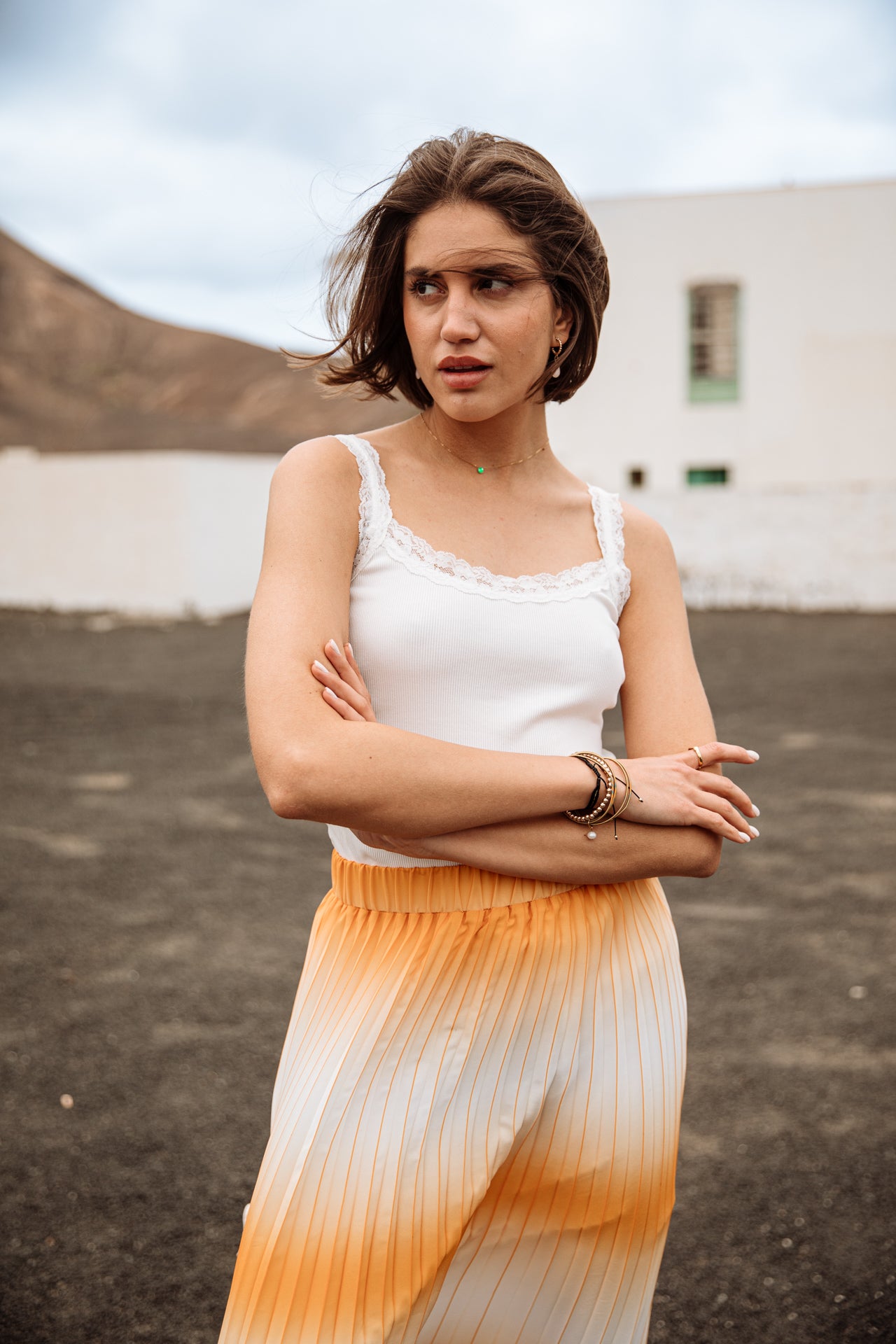 Jupe plissée Femme Jeelyne Tie & Dye cadmium yellow | Freeman T. Porter