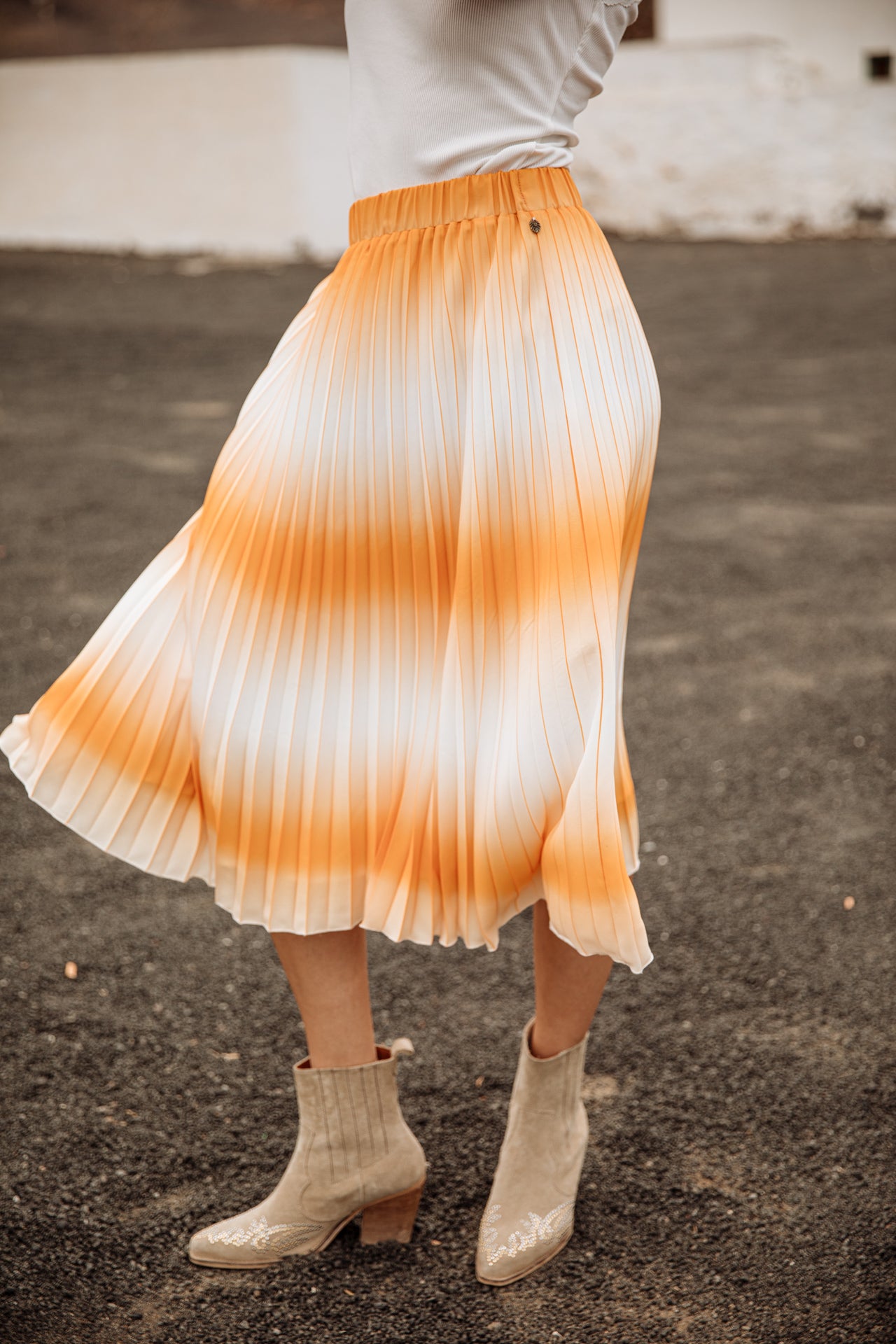 Jupe plissée Femme Jeelyne Tie & Dye cadmium yellow | Freeman T. Porter