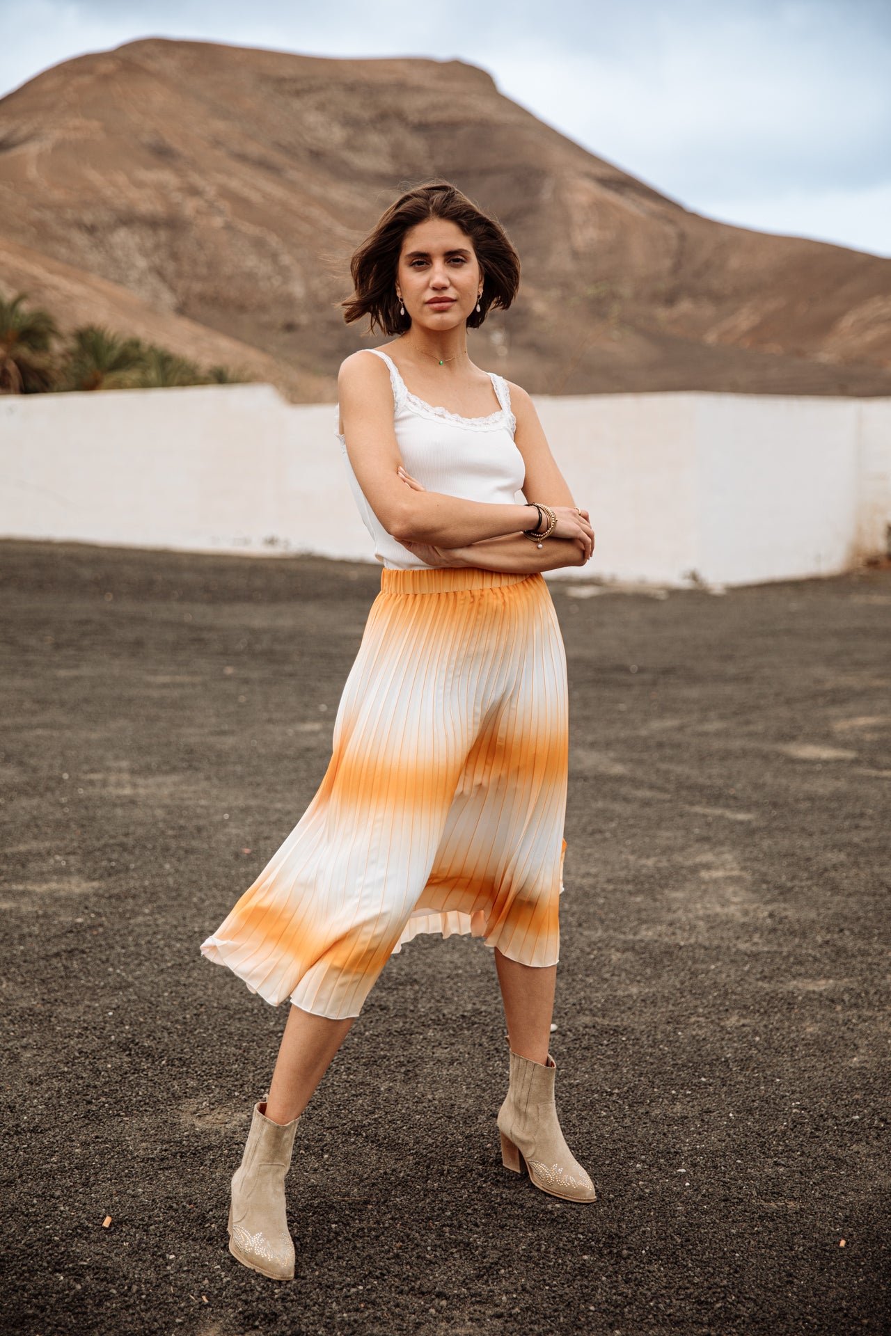 Jupe plissée Femme Jeelyne Tie & Dye cadmium yellow | Freeman T. Porter