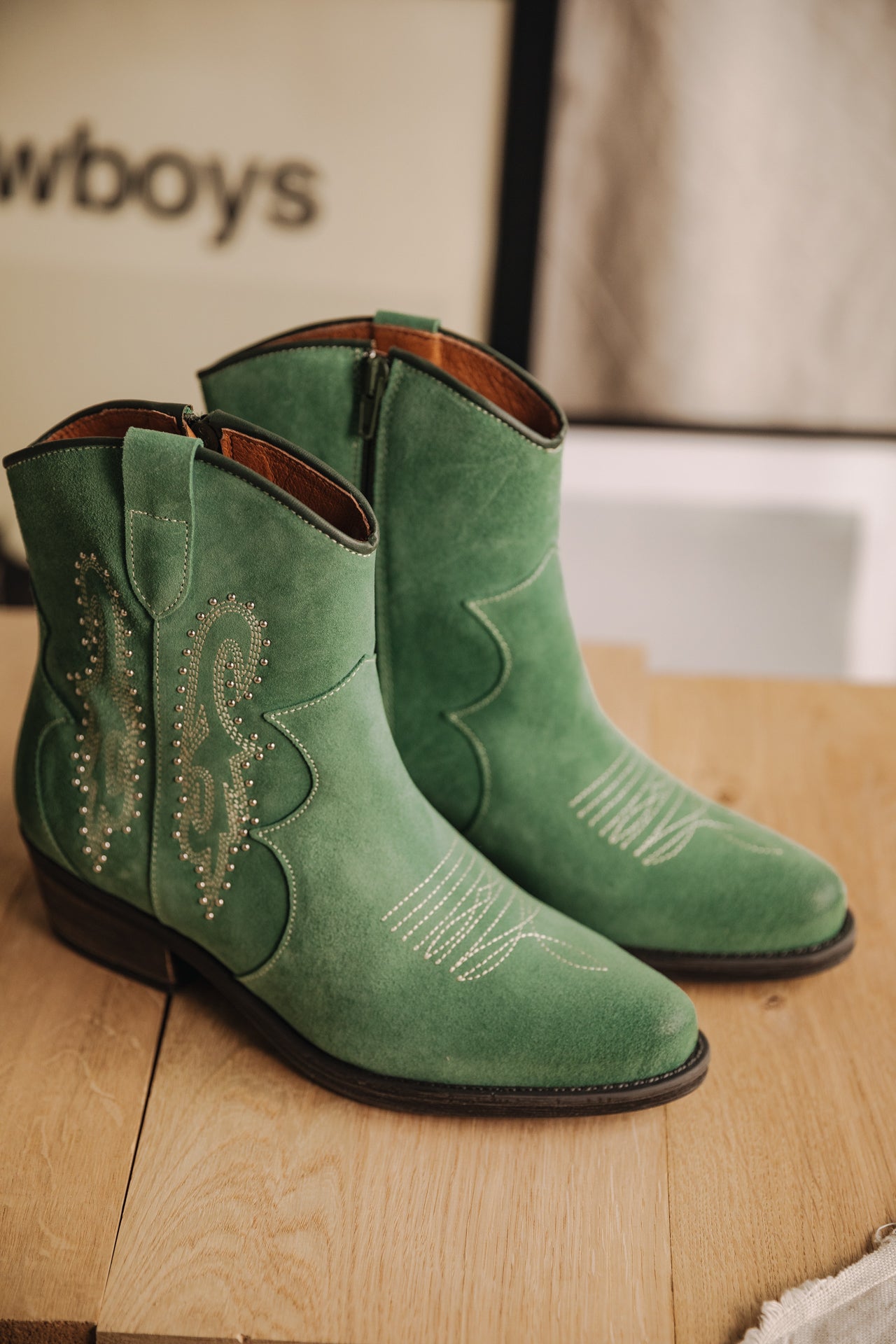 Boots Woman Laurene Suede sage green | Freeman T. Porter
