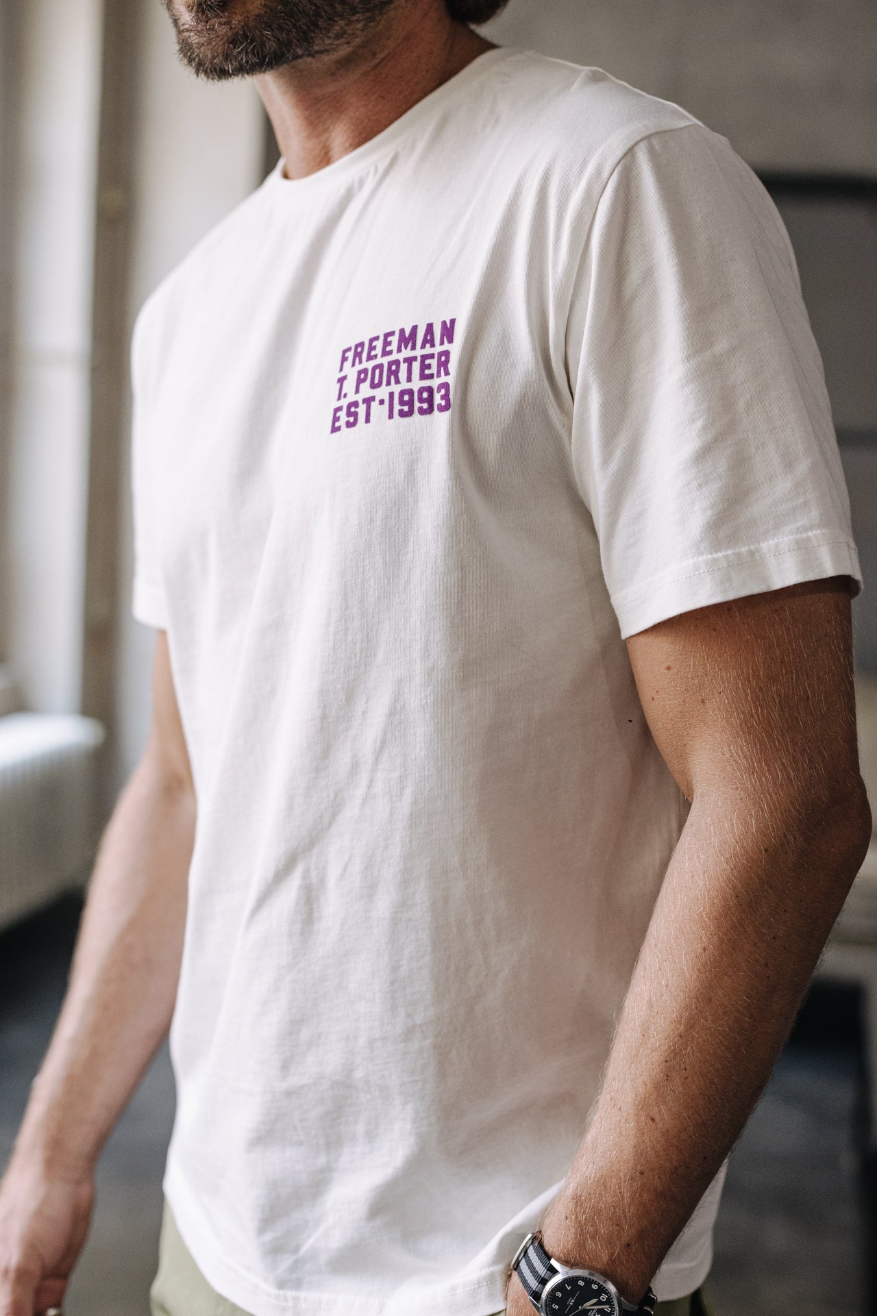 T-Shirt col V Men Ivander Chill egret | Freeman T. Porter