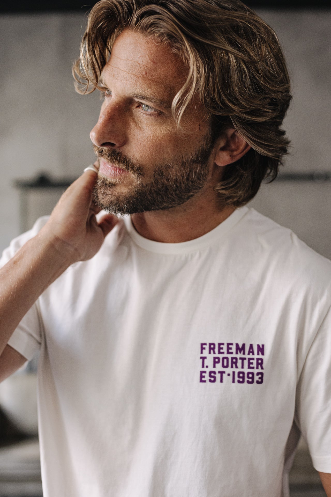 T-Shirt col V Men Ivander Chill egret | Freeman T. Porter
