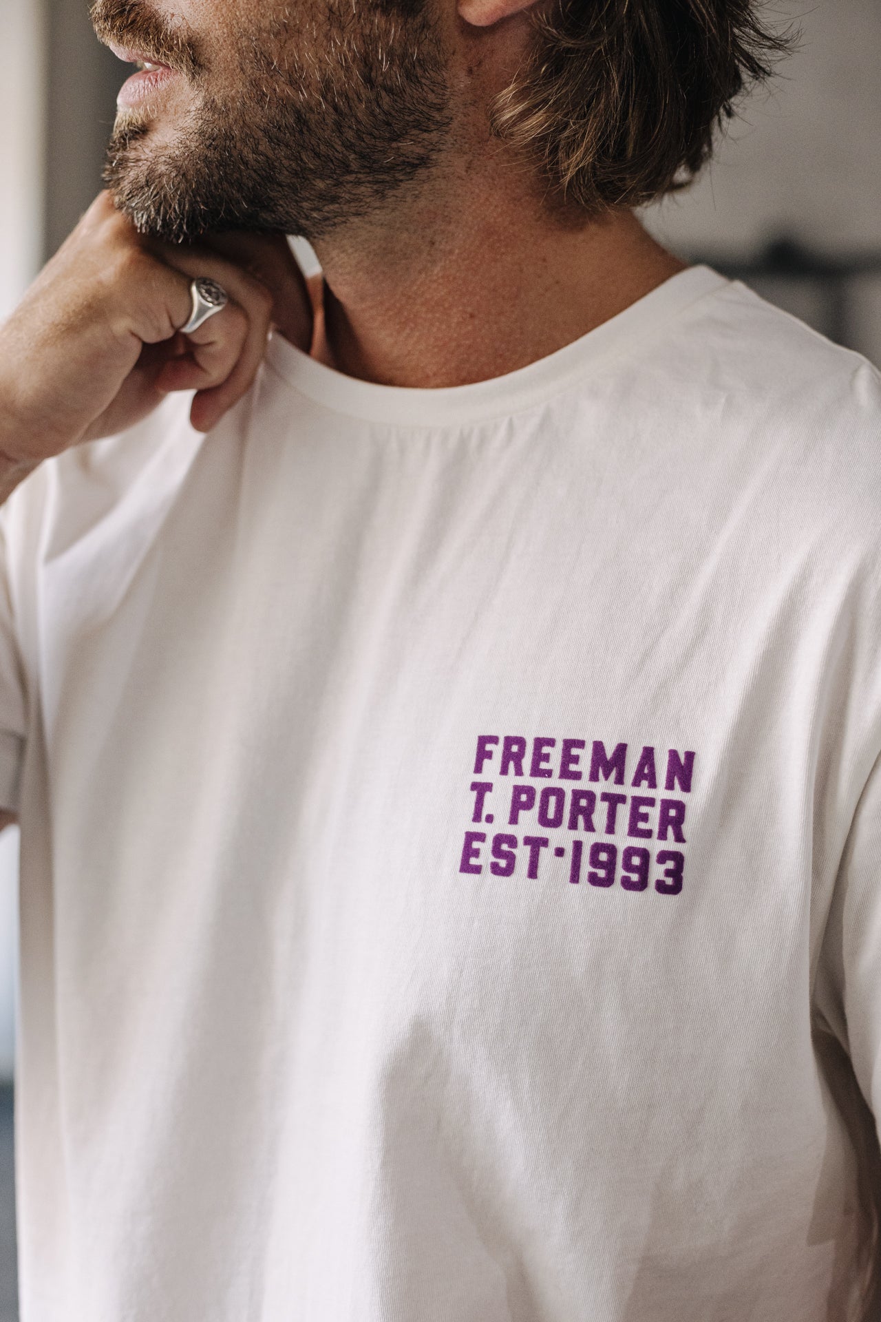T-Shirt col V Men Ivander Chill egret | Freeman T. Porter