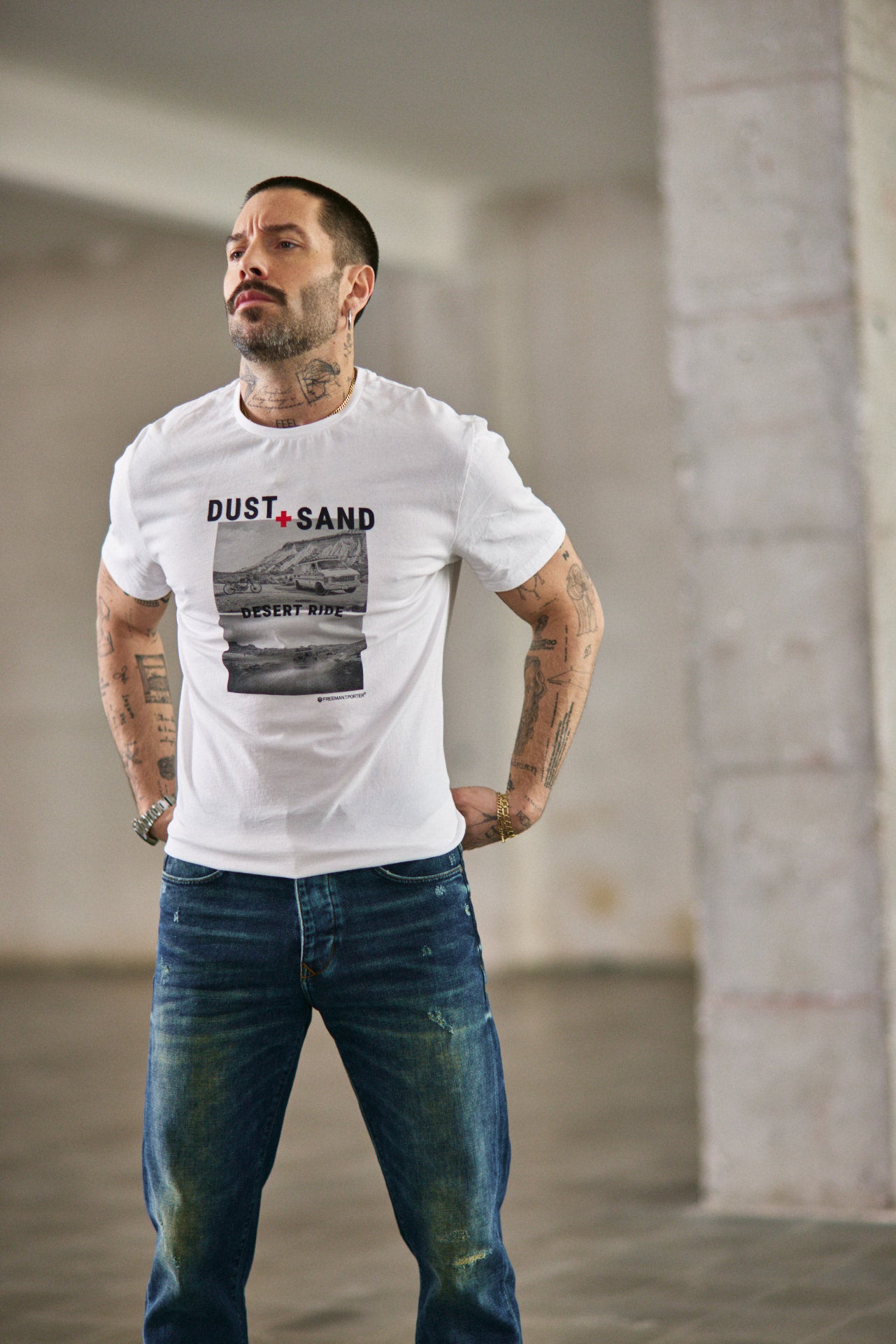 T-Shirt col rond Hombres Ivander Desert Ride bright white | Freeman T. Porter