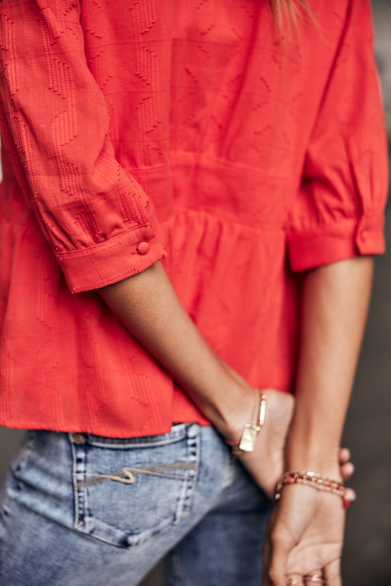 Top manches 3/4 Femme Telinda Plain Color fiesta red | Freeman T. Porter