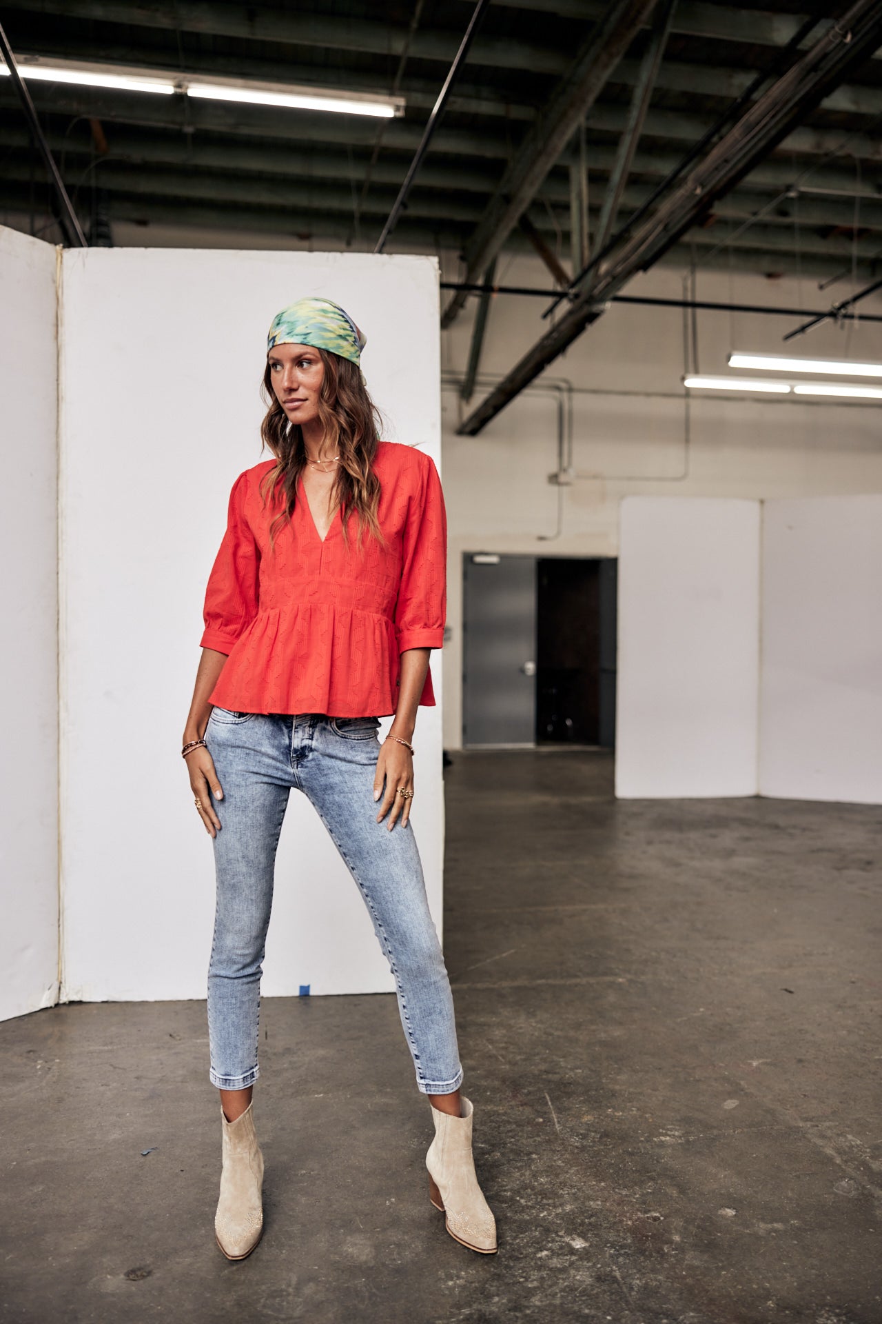Top manches 3/4 Mujer Telinda Plain Color fiesta red | Freeman T. Porter