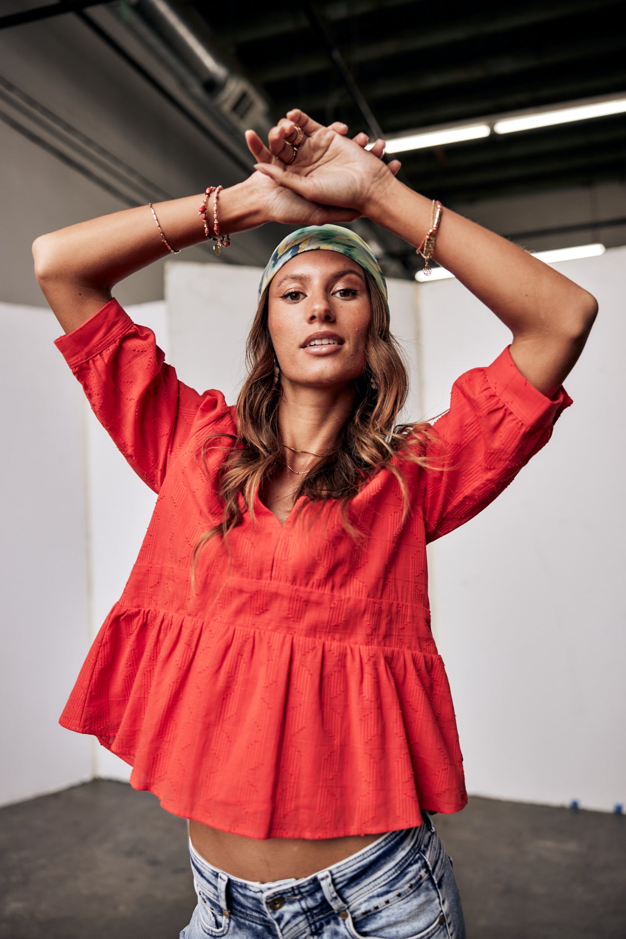 Top manches 3/4 Mujer Telinda Plain Color fiesta red | Freeman T. Porter