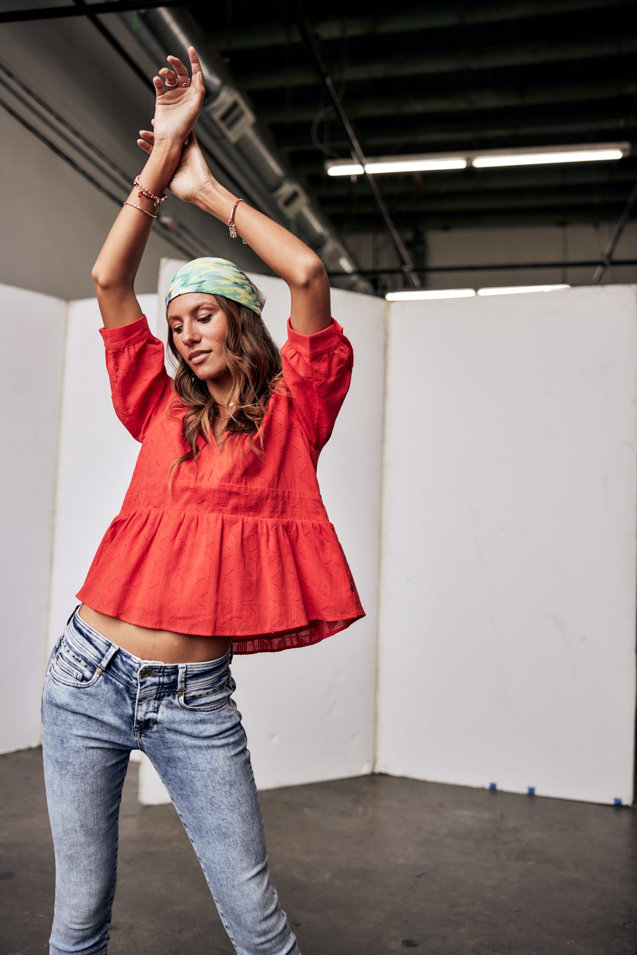 Top manches 3/4 Mujer Telinda Plain Color fiesta red | Freeman T. Porter