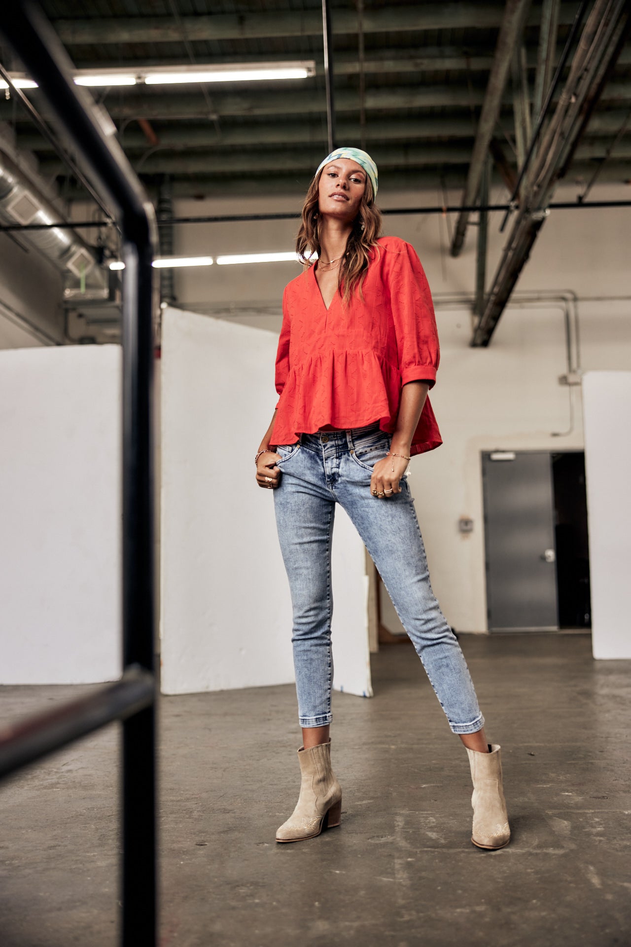 Top manches 3/4 Mujer Telinda Plain Color fiesta red | Freeman T. Porter