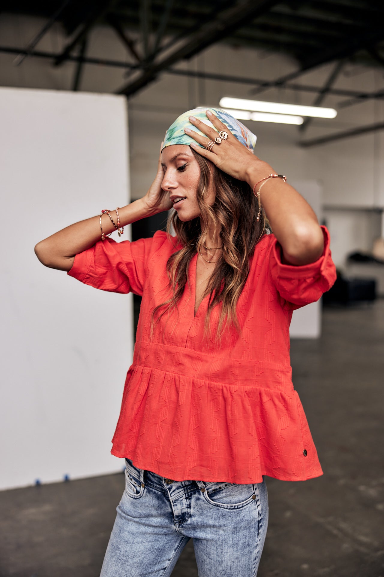Top manches 3/4 Mujer Telinda Plain Color fiesta red | Freeman T. Porter