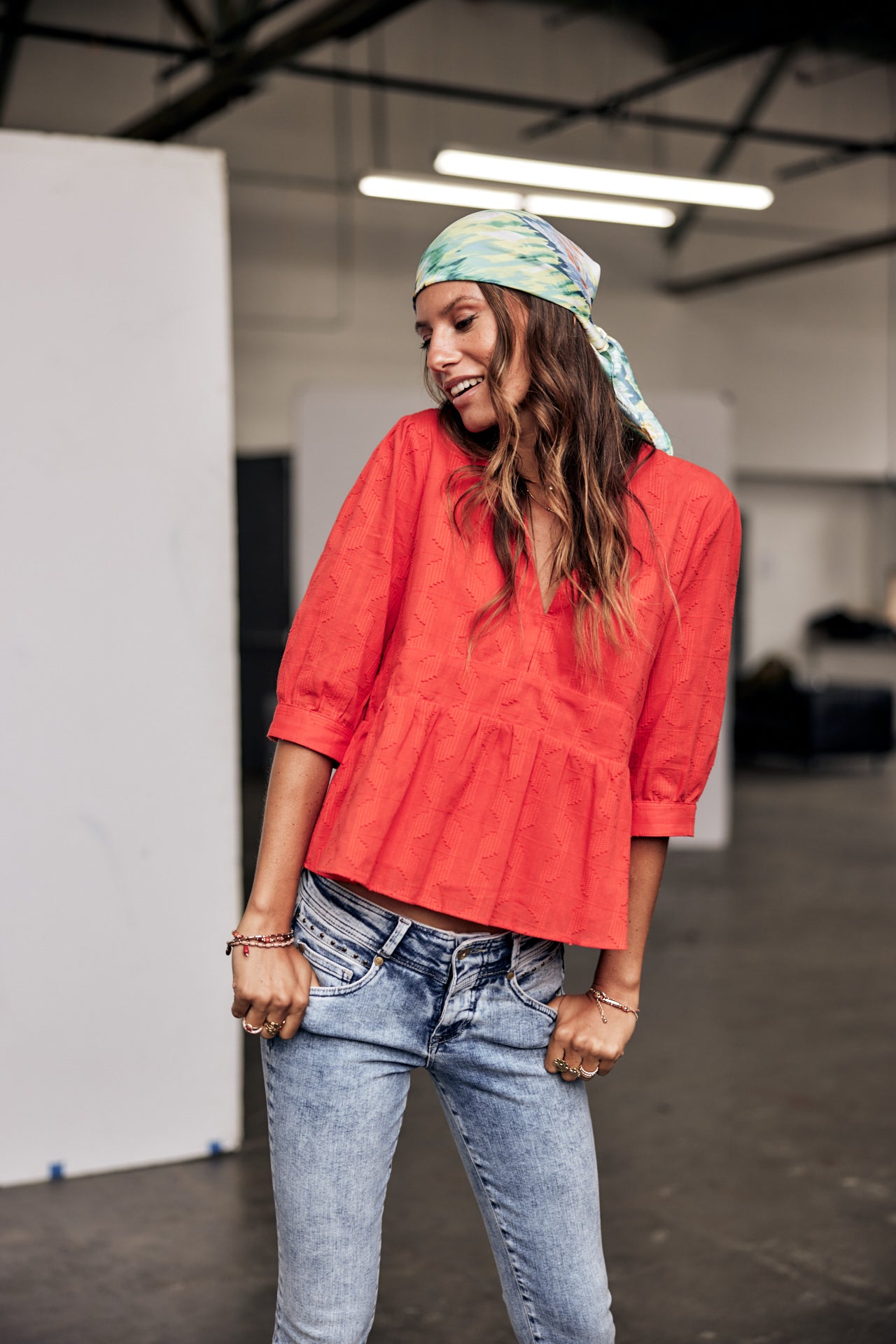 Top manches 3/4 Mujer Telinda Plain Color fiesta red | Freeman T. Porter