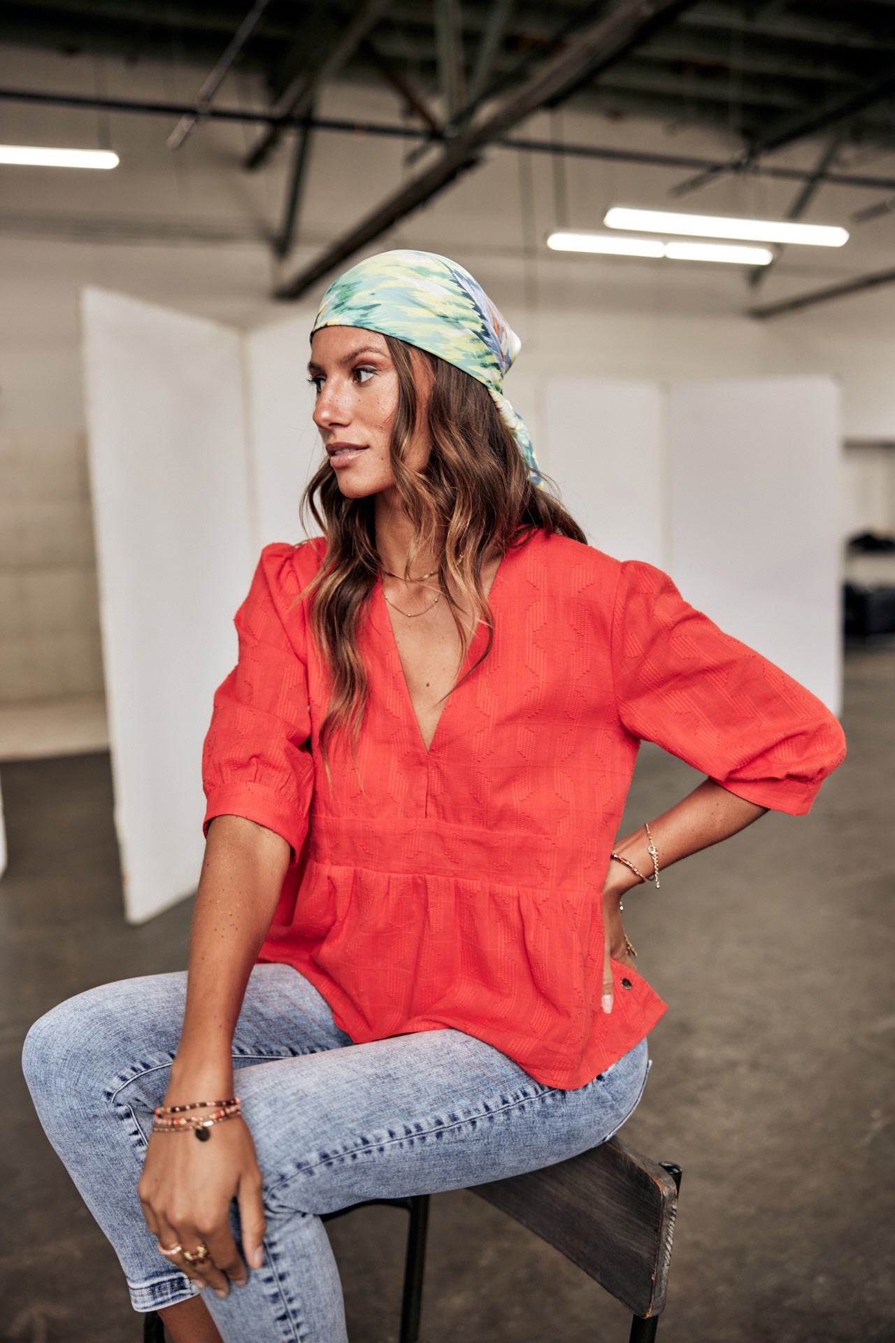 Top manches 3/4 Mujer Telinda Plain Color fiesta red | Freeman T. Porter