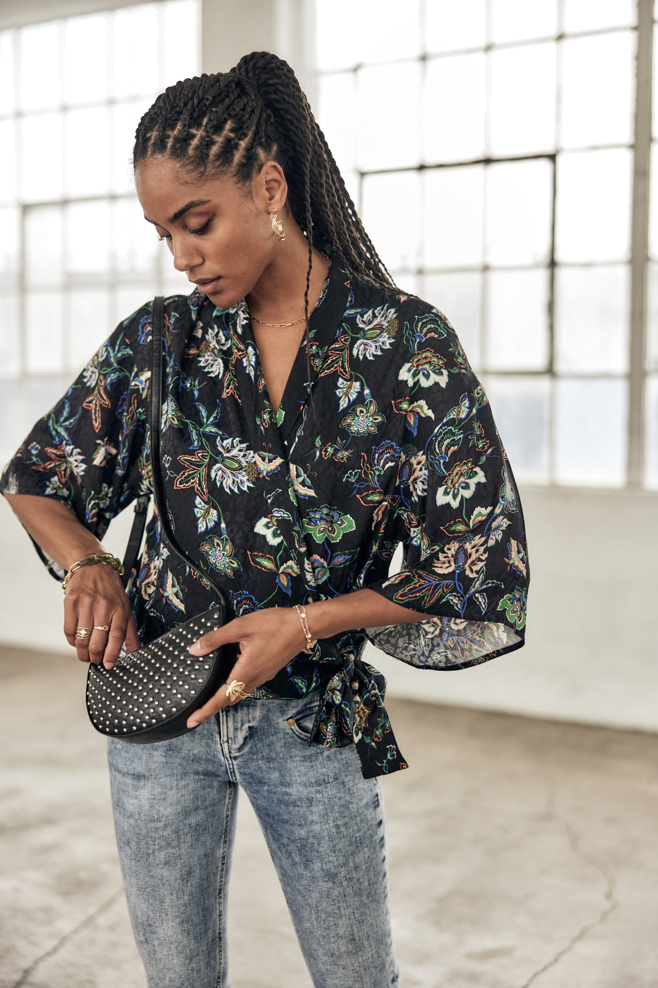 Top Kimono Mujer Triane Florescent black | Freeman T. Porter