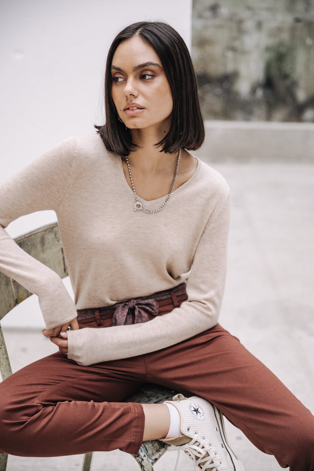 Pull ajusté Mujer Lorelia beige | Freeman T. Porter
