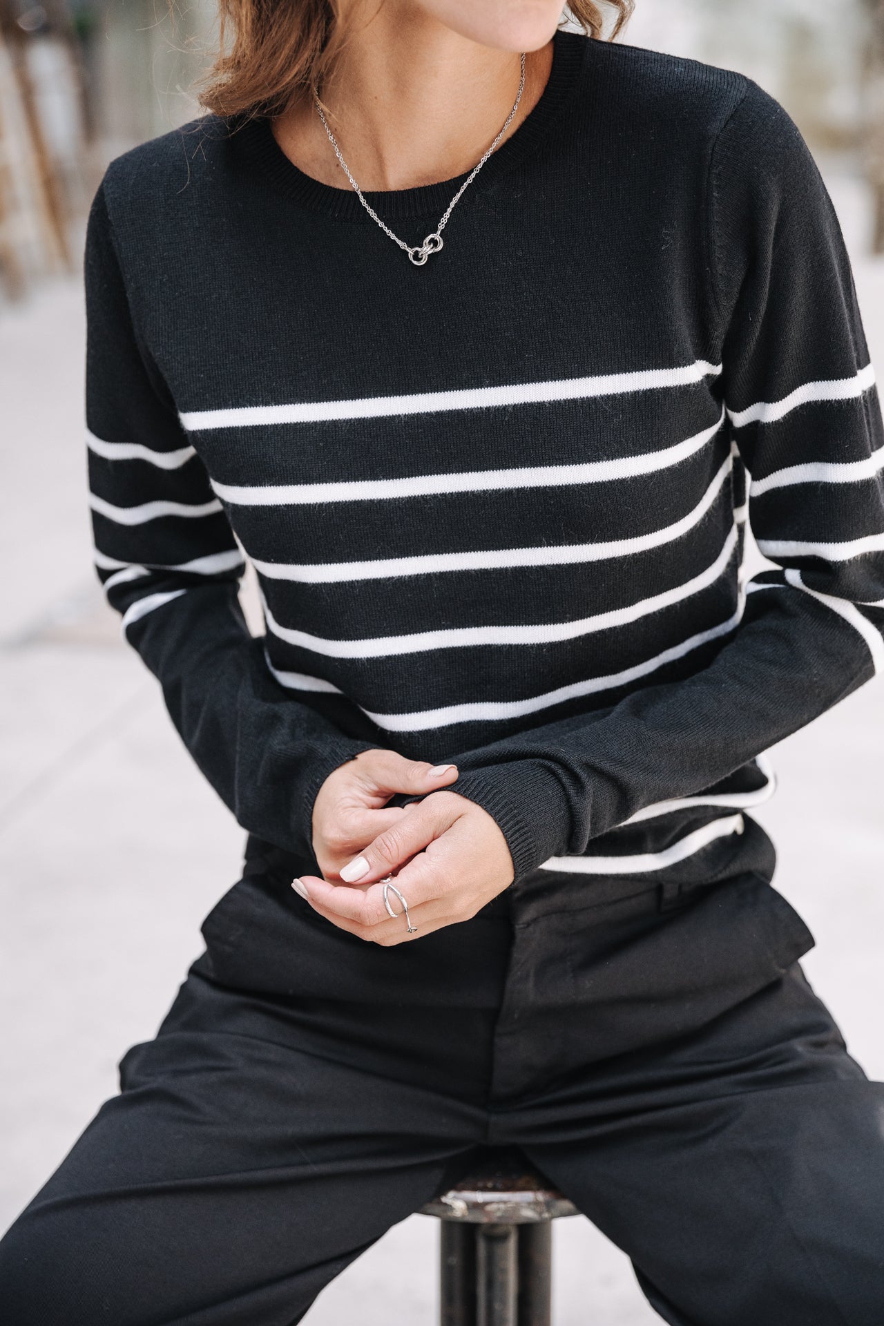 Pull ajusté Woman Lea Stripes black | Freeman T. Porter