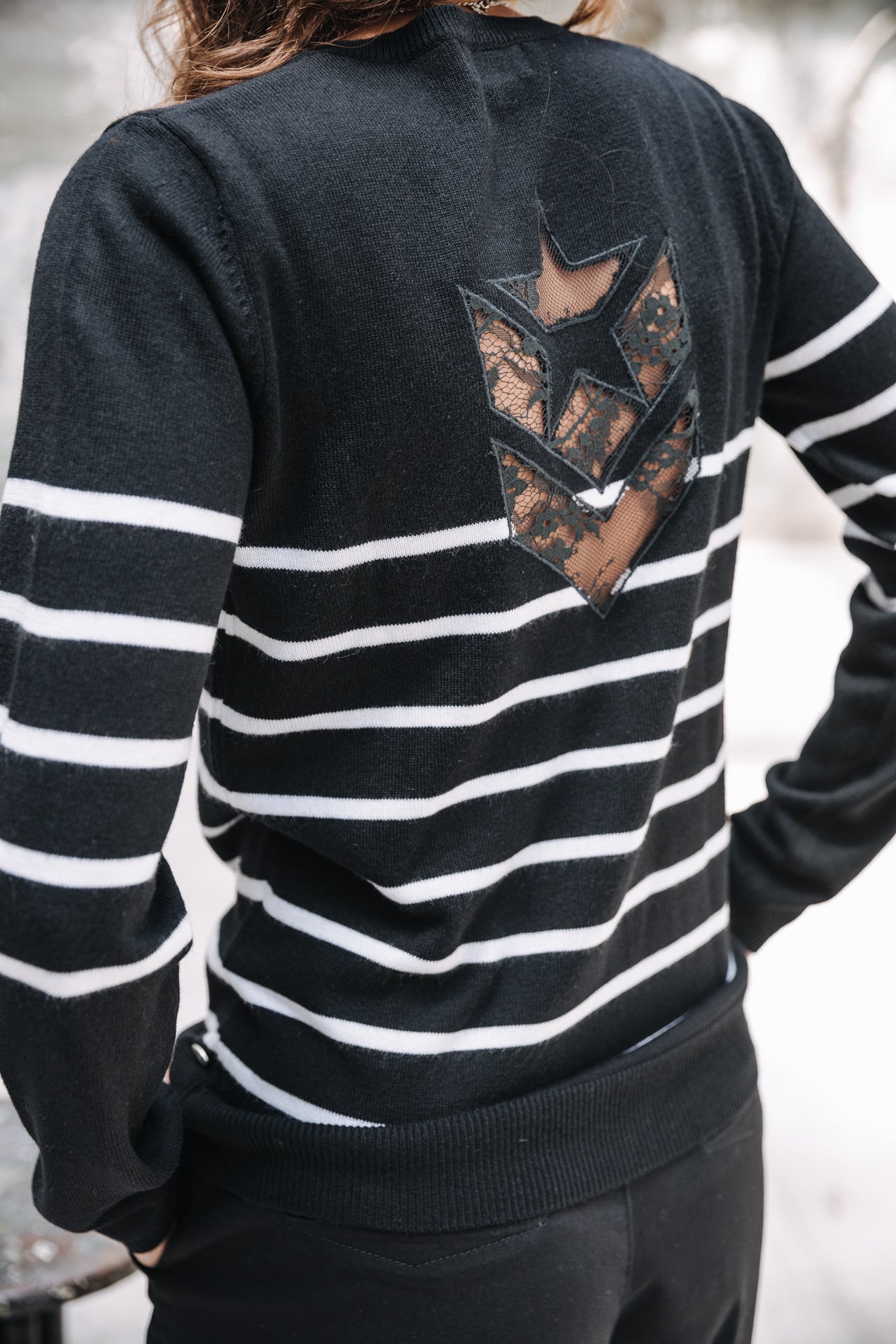 Pull ajusté Woman Lea Stripes black | Freeman T. Porter