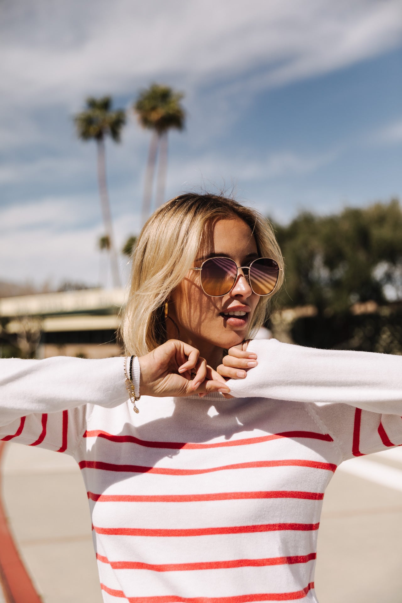 Pull ajusté Femme Lea Stripes tangerine tango | Freeman T. Porter