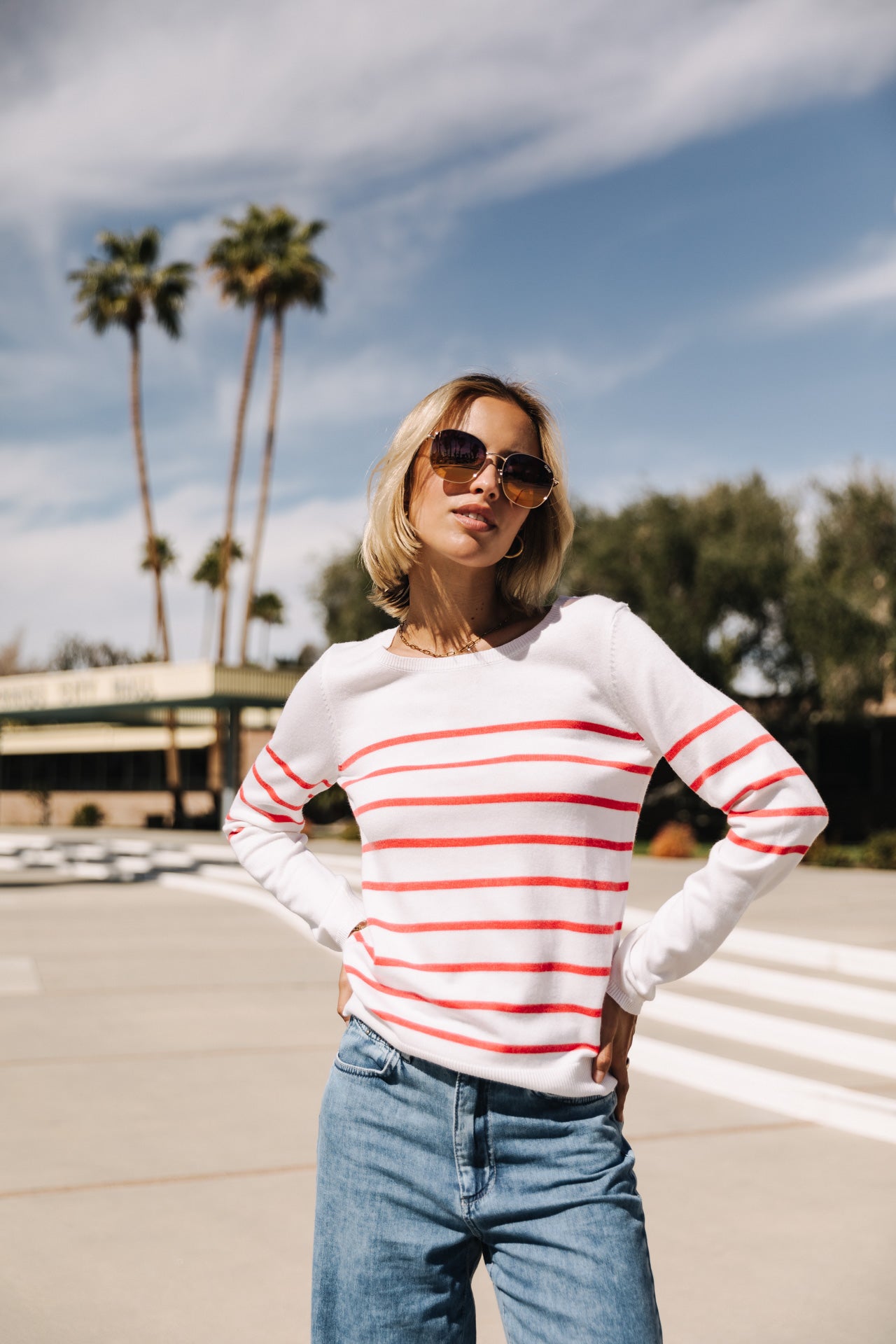 Pull ajusté Femme Lea Stripes tangerine tango | Freeman T. Porter