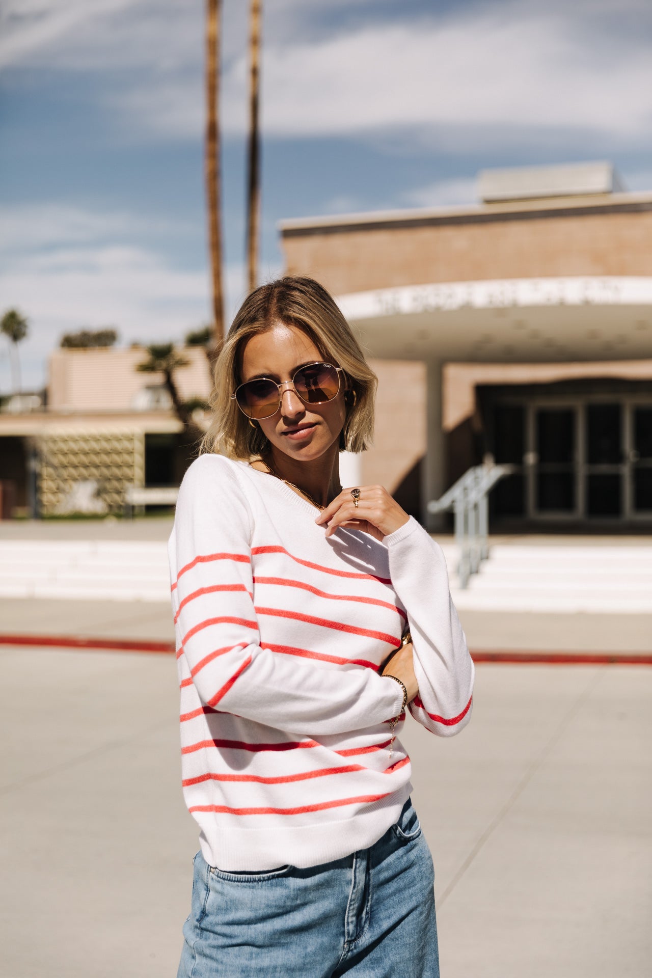 Pull ajusté Femme Lea Stripes tangerine tango | Freeman T. Porter