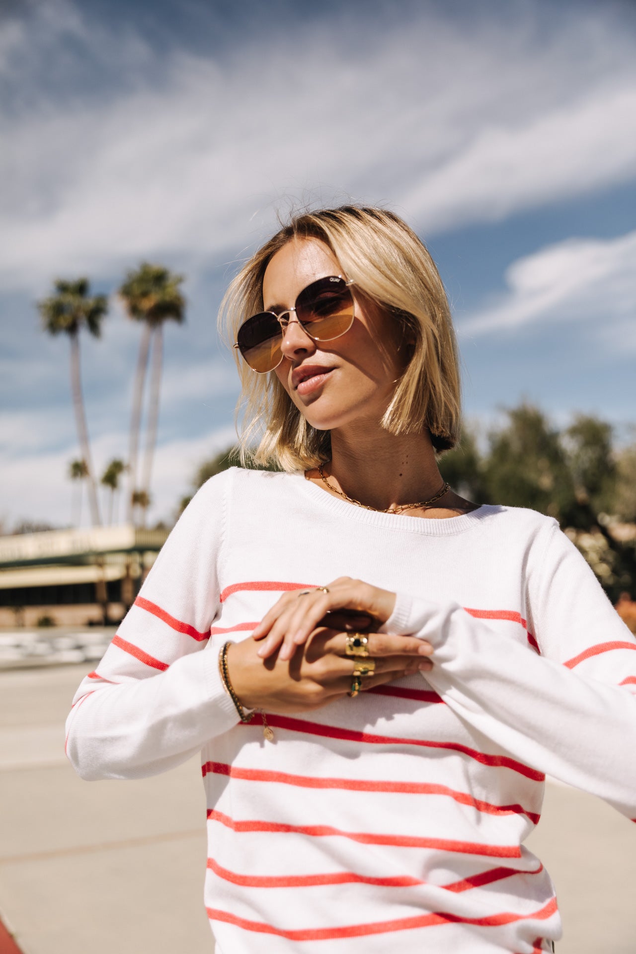 Pull ajusté Femme Lea Stripes tangerine tango | Freeman T. Porter