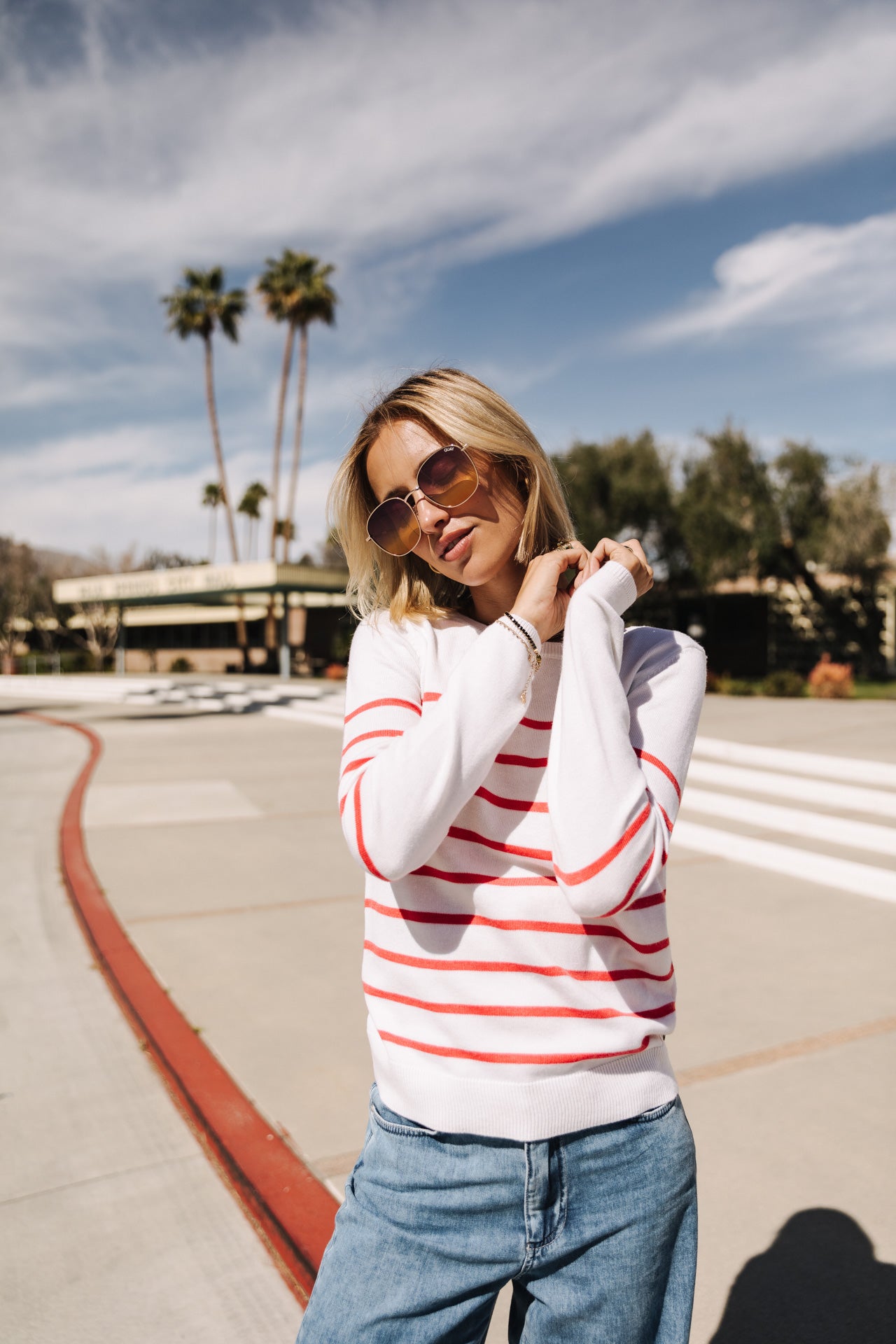 Pull ajusté Femme Lea Stripes tangerine tango | Freeman T. Porter