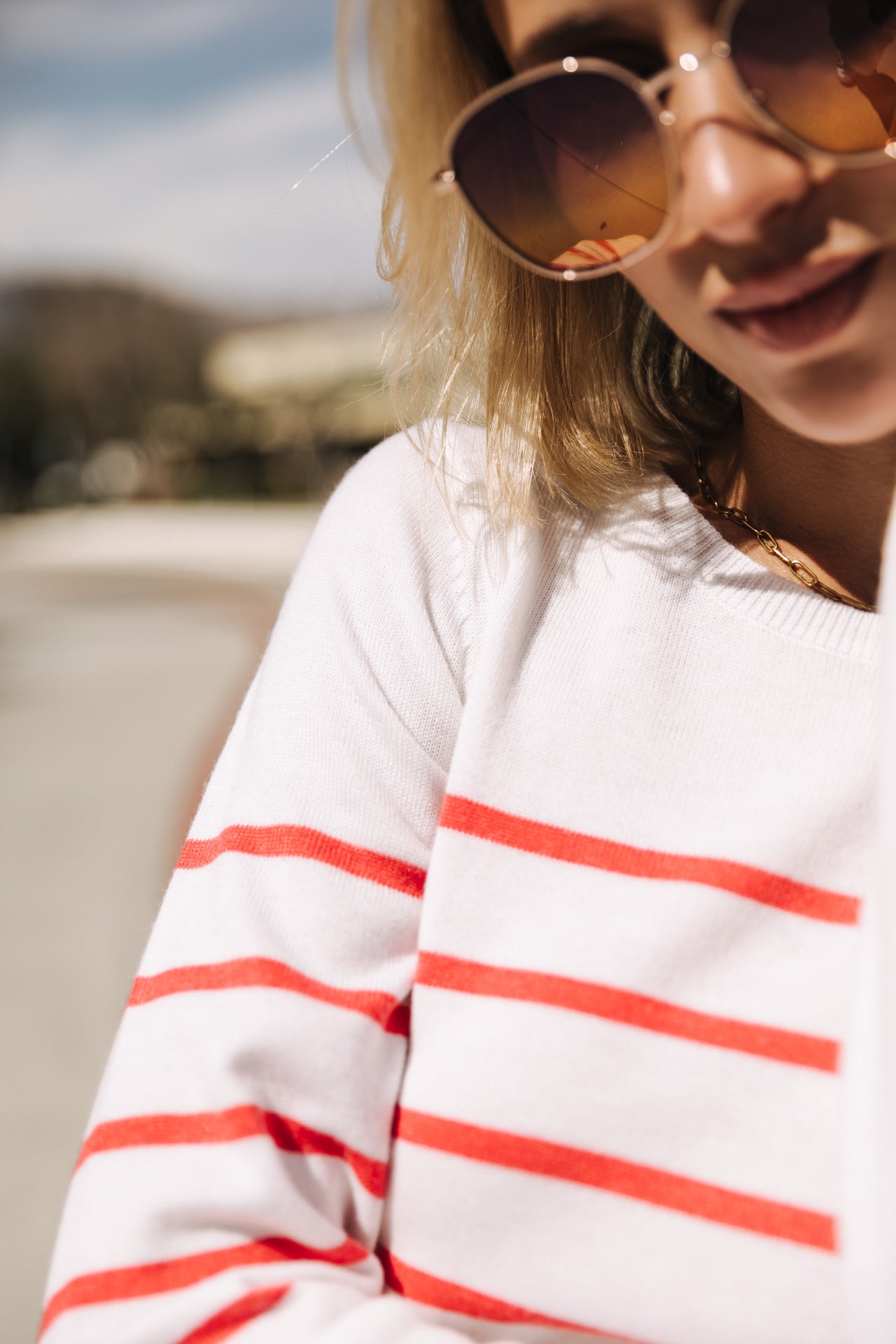 Pull ajusté Femme Lea Stripes tangerine tango | Freeman T. Porter
