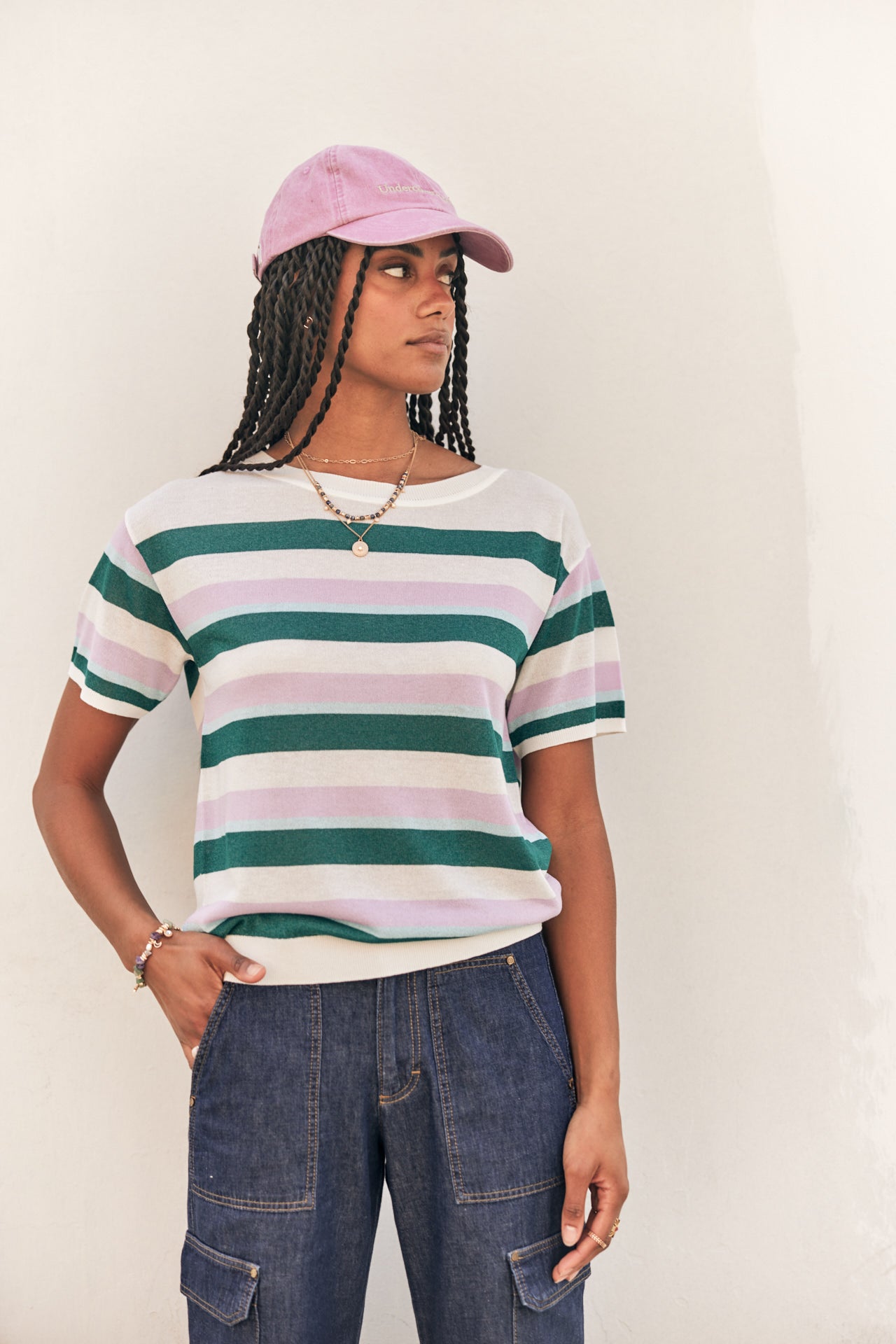Pull manches courtes Femme Pelona Stripes mauve | Freeman T. Porter