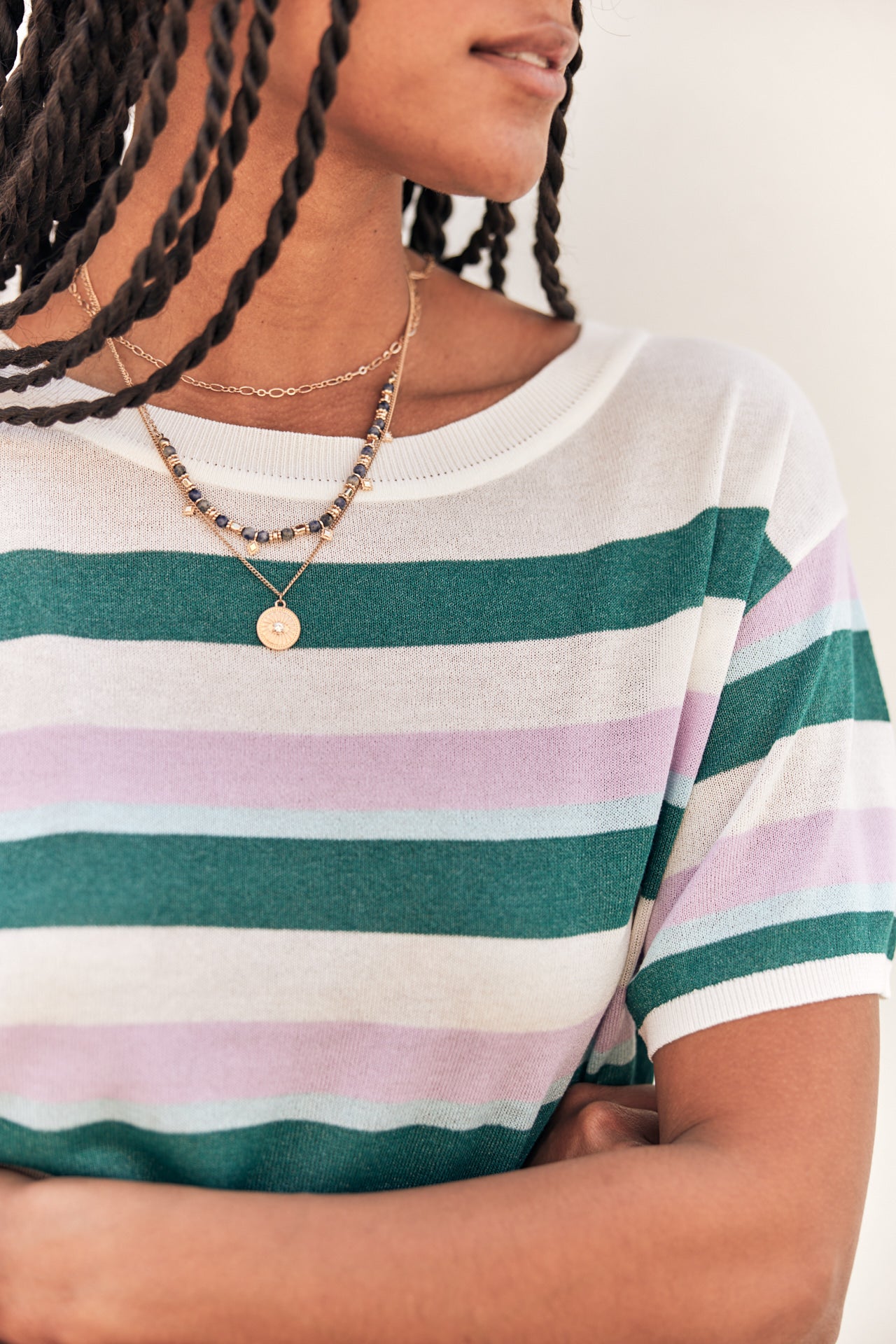 Pull manches courtes Femme Pelona Stripes mauve | Freeman T. Porter