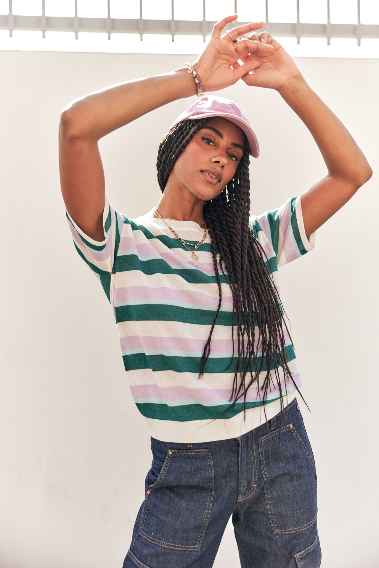 Pull manches courtes Femme Pelona Stripes mauve | Freeman T. Porter