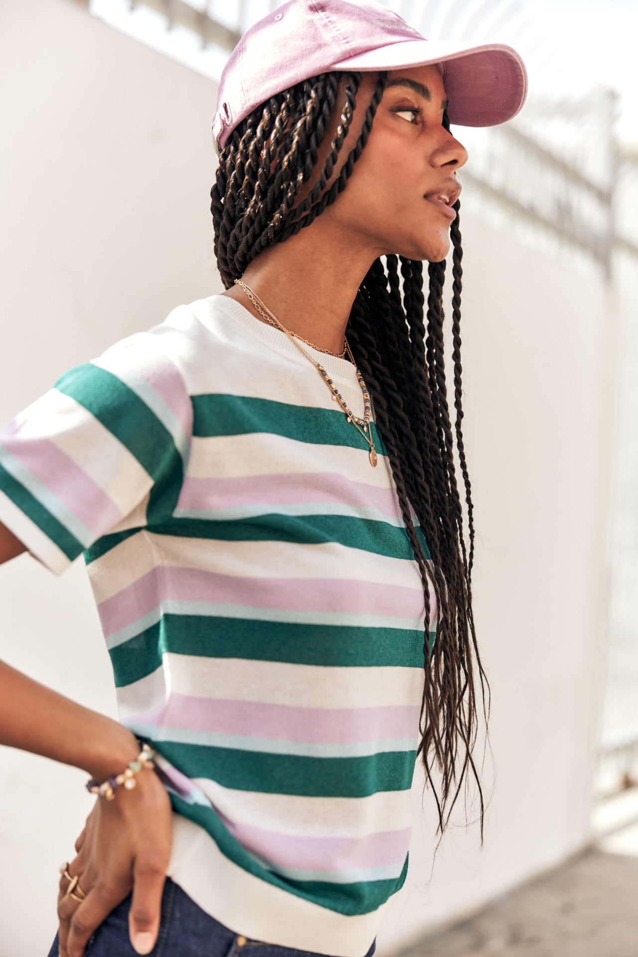 Pull manches courtes Femme Pelona Stripes mauve | Freeman T. Porter
