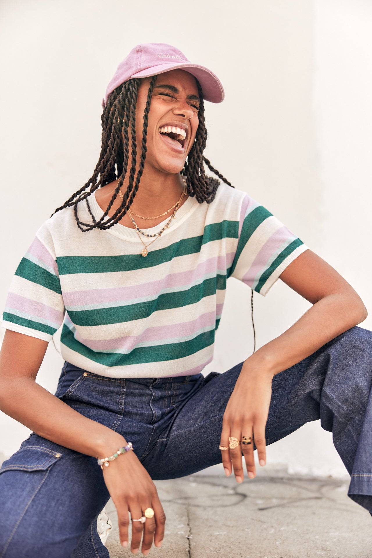 Pull manches courtes Femme Pelona Stripes mauve | Freeman T. Porter